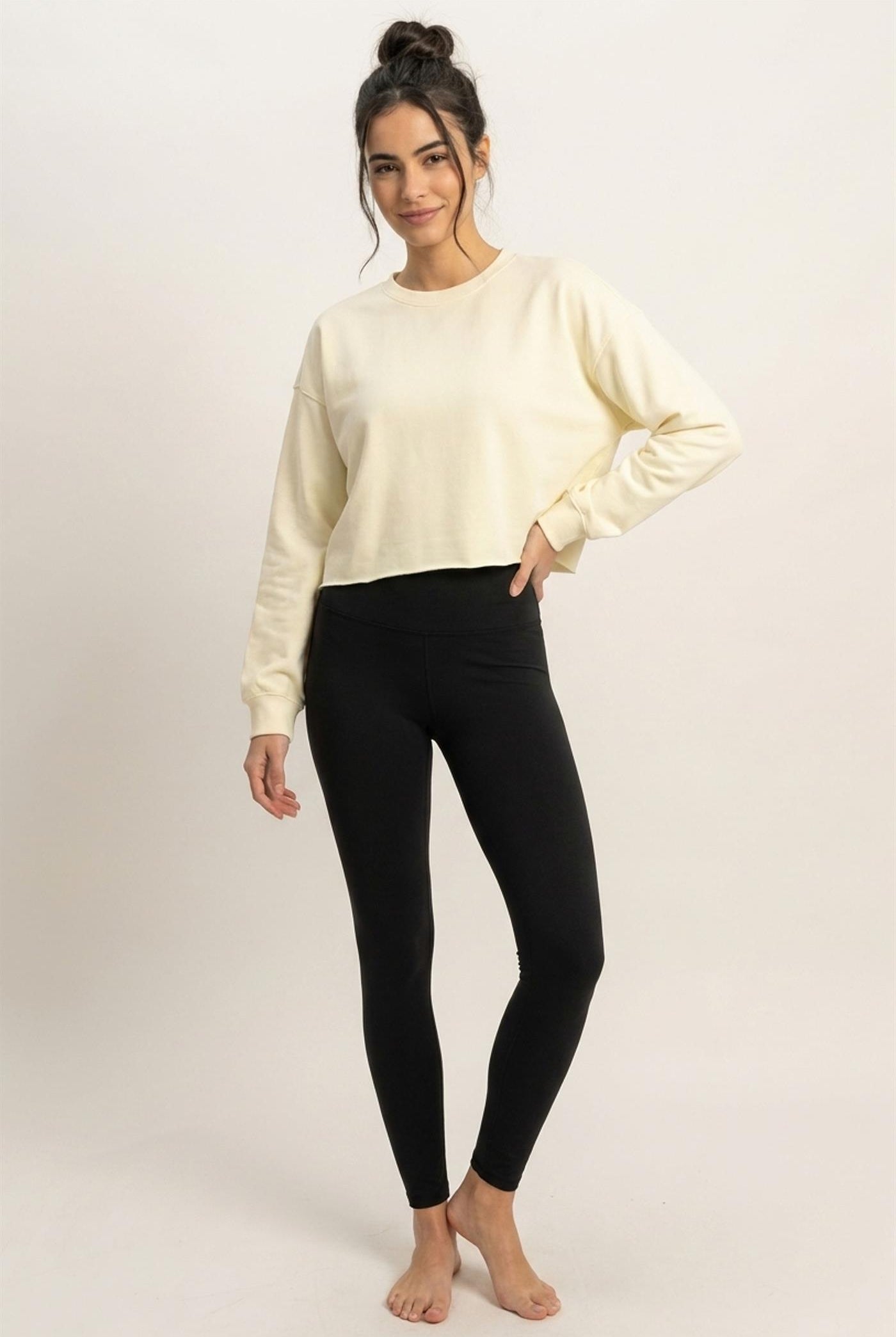 Wholesale Mineral Wash Raw Hem Cropped Sweatshirt Sweatshirts DZ26C968 CREAM DOUBLE ZERO