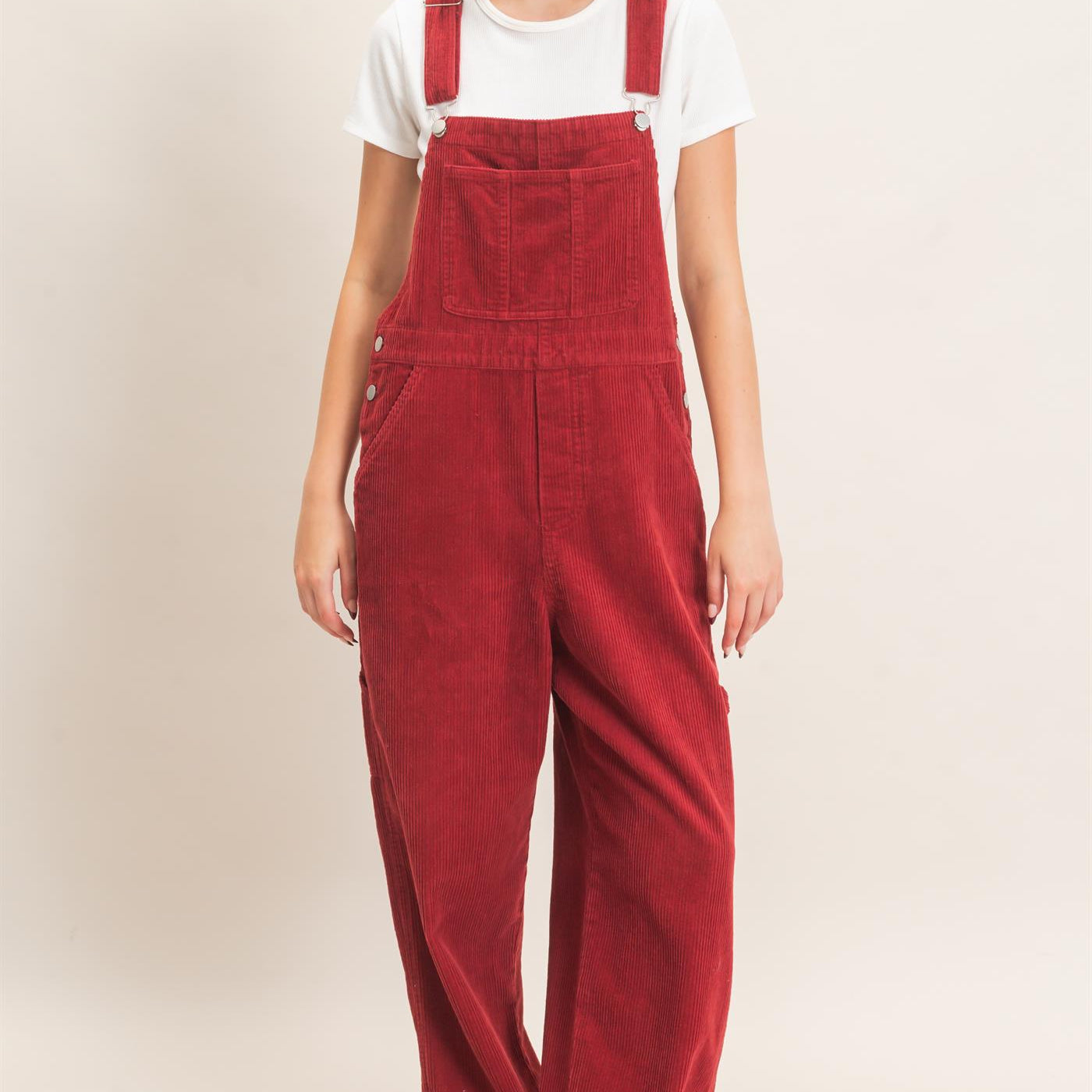 Wholesale Mineral Wash Corduroy Overalls Clothing HF26F210-D BURGUNDY HYFVE