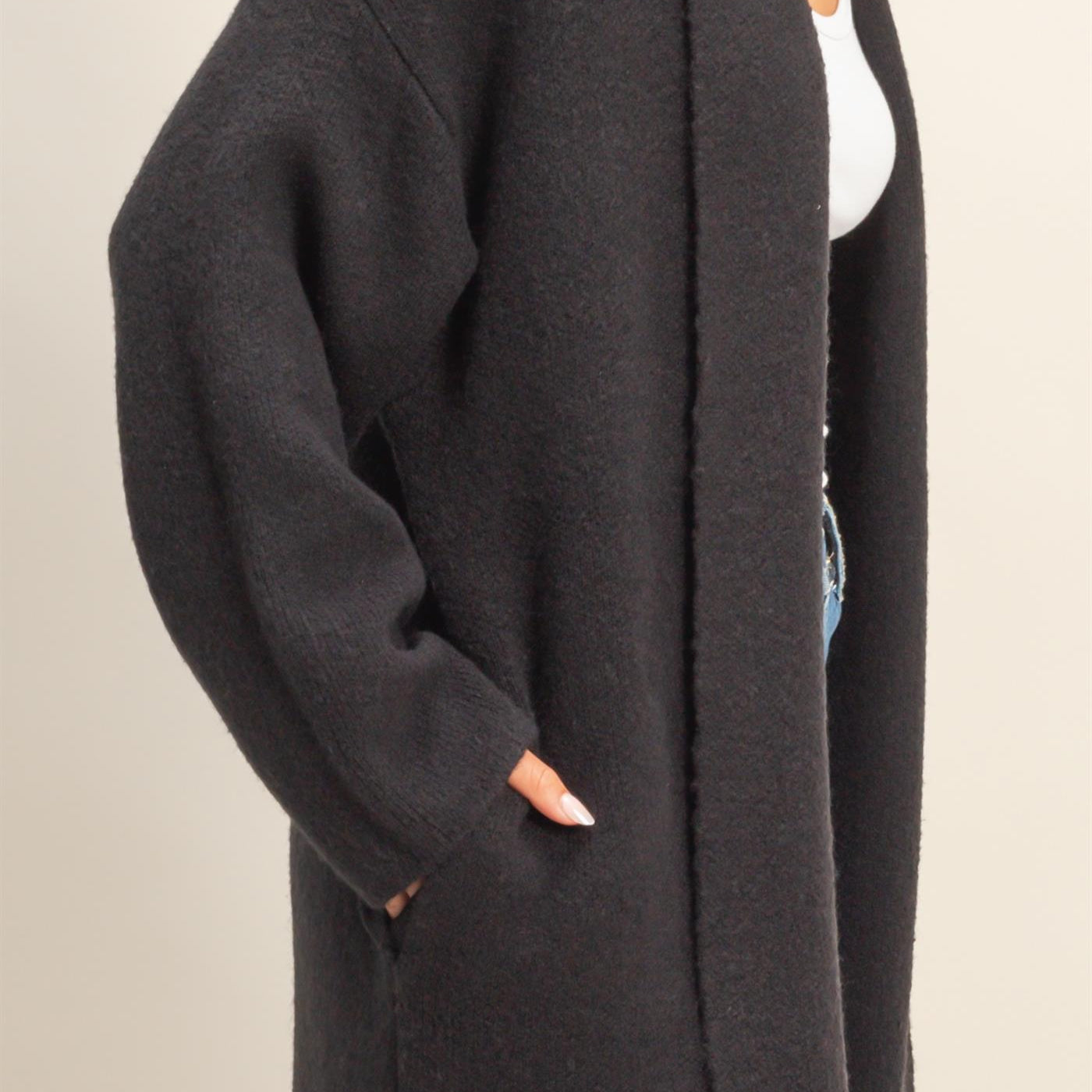 Wholesale Longline Open Front Duster Sweater Cardigans DZ25F435 BLACK DOUBLE ZERO