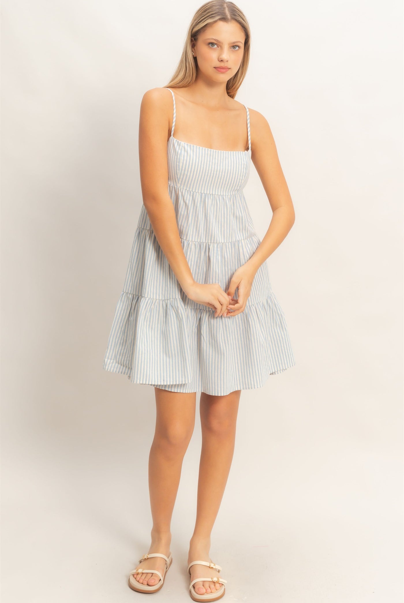 Wholesale Striped Sleeveless A-Line Dress Dresses HF26A247 SKY BLUE HYFVE