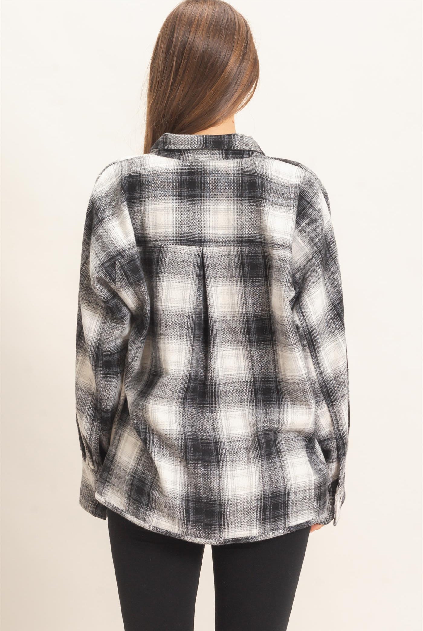 Wholesale Plaid Flannel Shirt Clothing Tops HF26C863 BLACK HYFVE