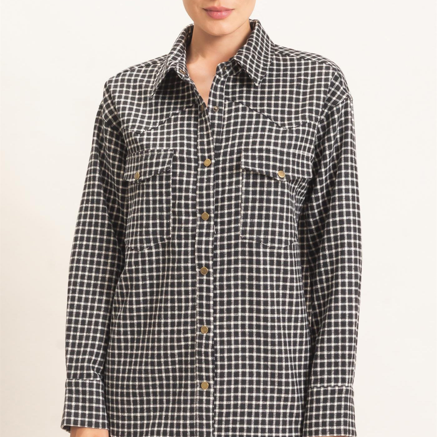 Wholesale Plaid Button-Up Shirt Clothing Tops HF25F450 BLACK HYFVE