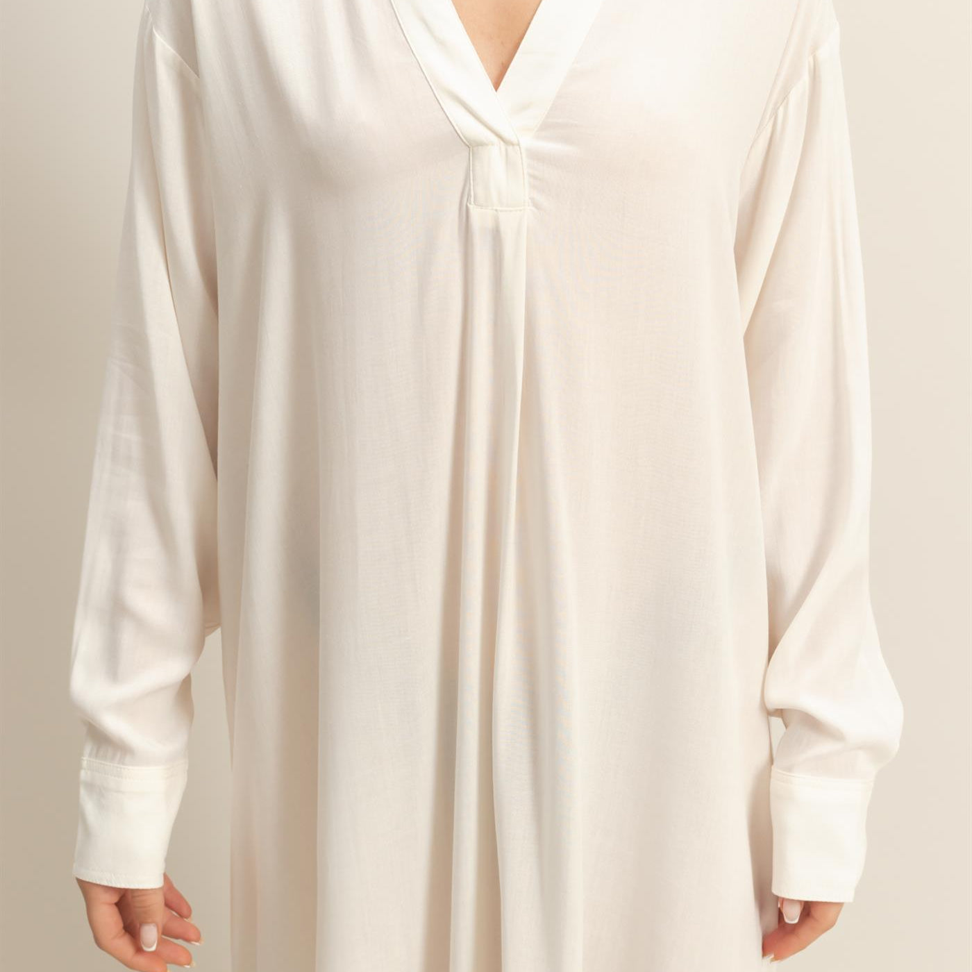 Wholesale V-Neck Long Sleeved Midi Shirts Dress Dresses DZ24E706 WHITE DOUBLE ZERO