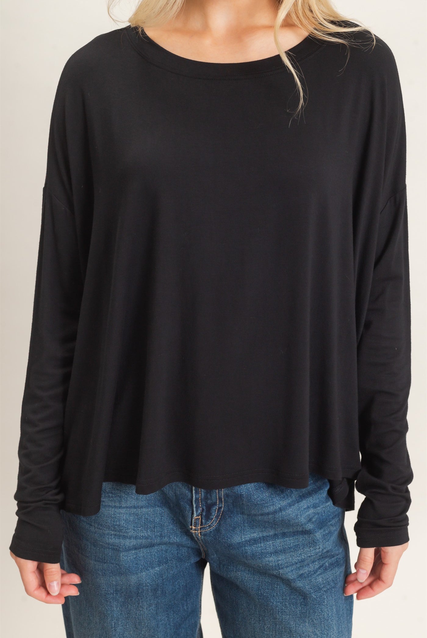 Wholesale Boat Neck Boxy Top Clothing Tops HF26F298 BLACK HYFVE