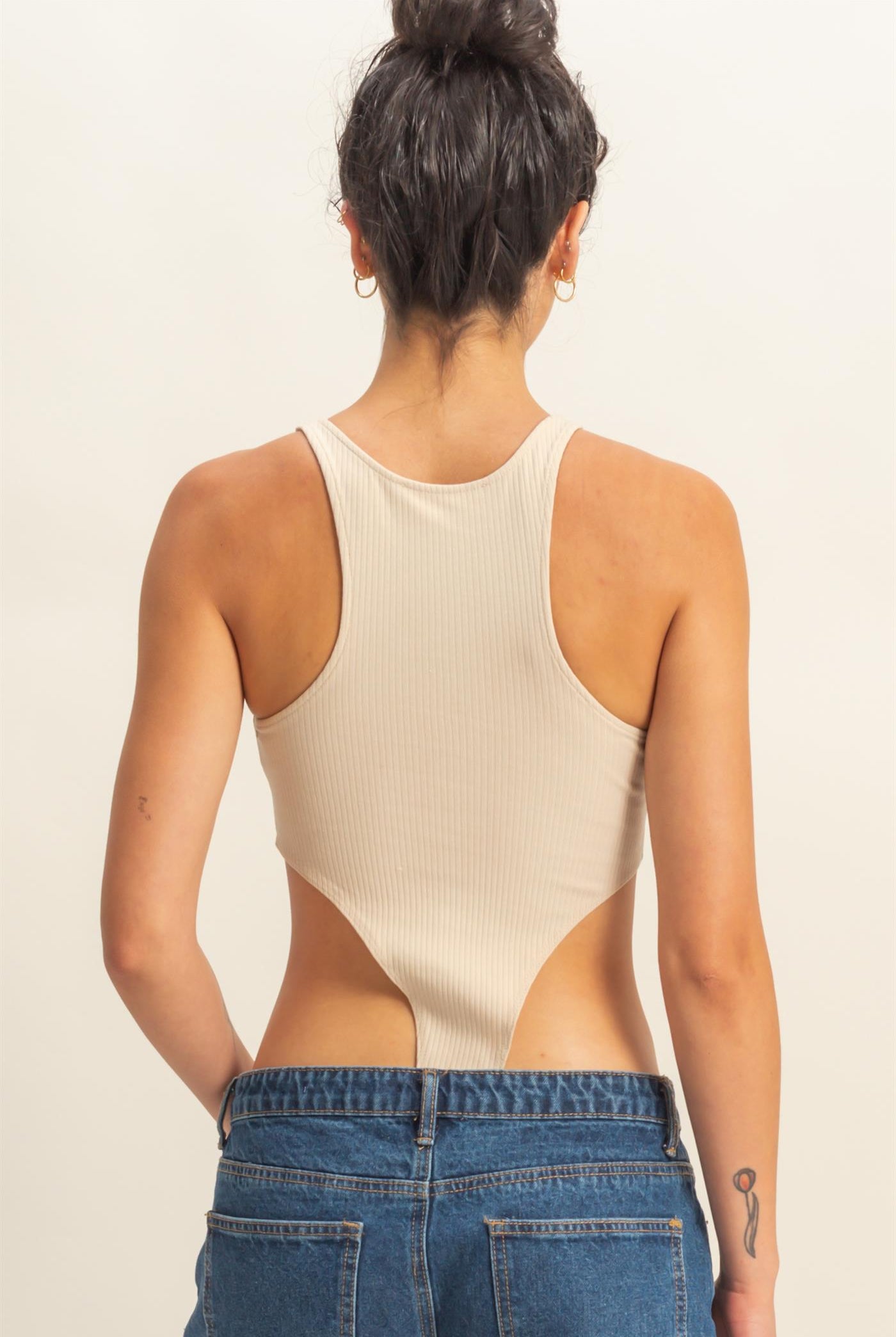 Wholesale High Cut Bodysuit Clothing Tops DZ22E146 KHAKI DOUBLE ZERO