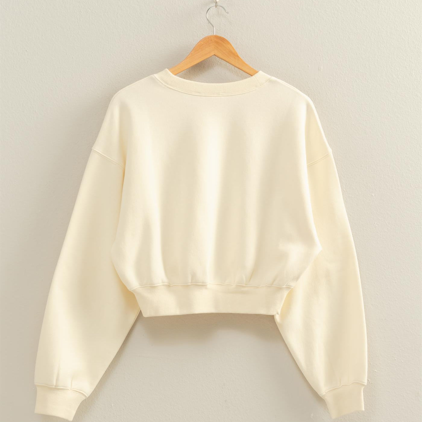 Wholesale Everyday Long Sleeve Cropped Sweatshirt Sweatshirts DZ25E415 CREAM DOUBLE ZERO