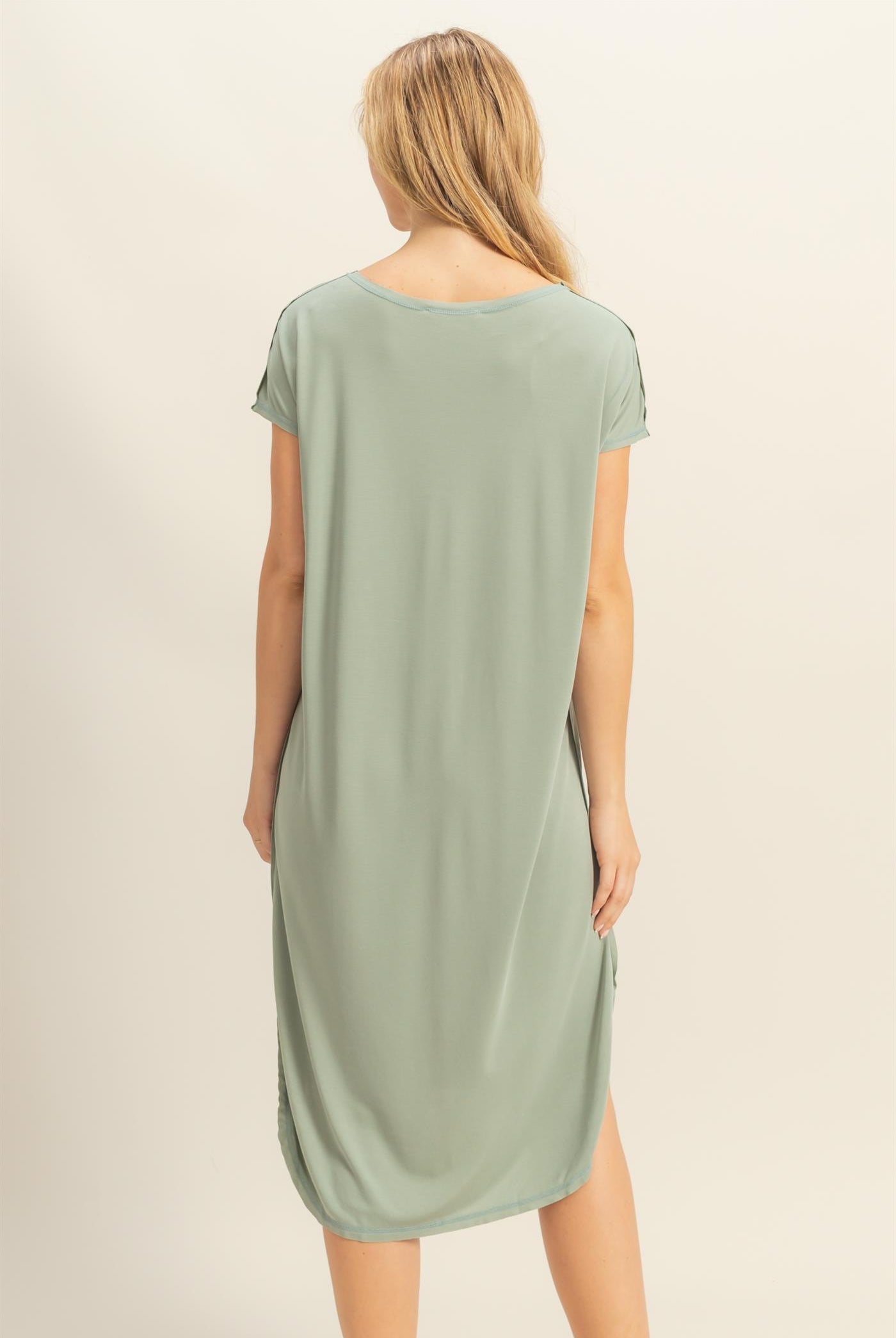Wholesale Soft High Low Midi Dress With Round Hem Dresses DZ25E307 SAGE GREEN DOUBLE ZERO