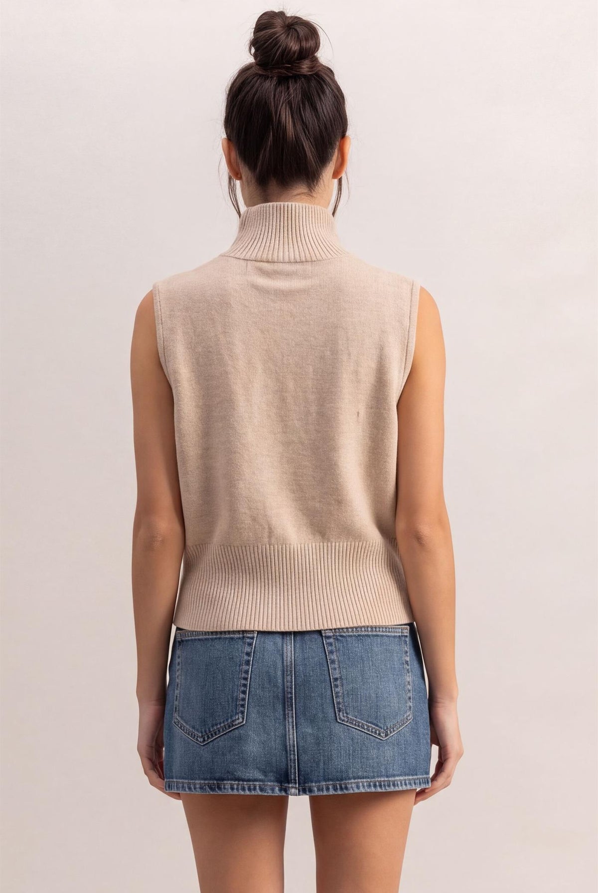 Wholesale Sleeveless High Neck Knit Top Clothing Tops DZ26E946 TAUPE DOUBLE ZERO
