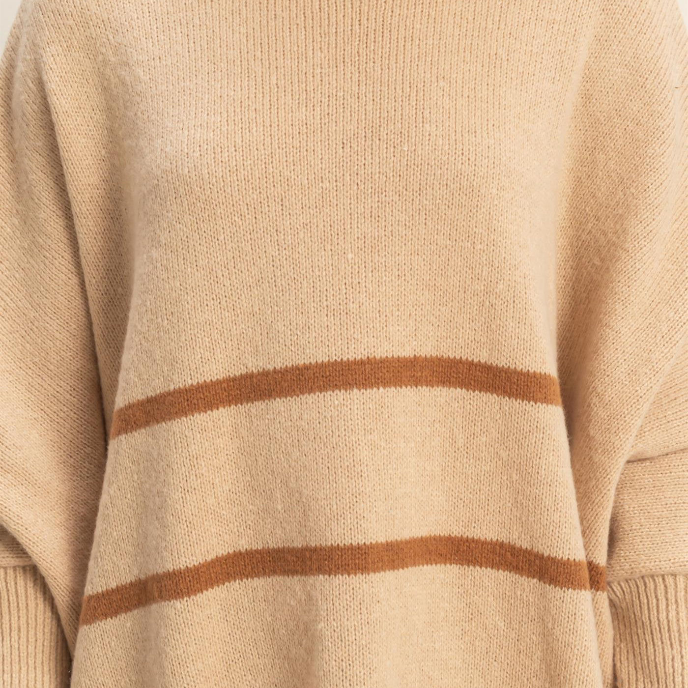 Wholesale Striped Turtle Neck Oversized Sweater Sweaters HF25F290 L.TAUPE HYFVE