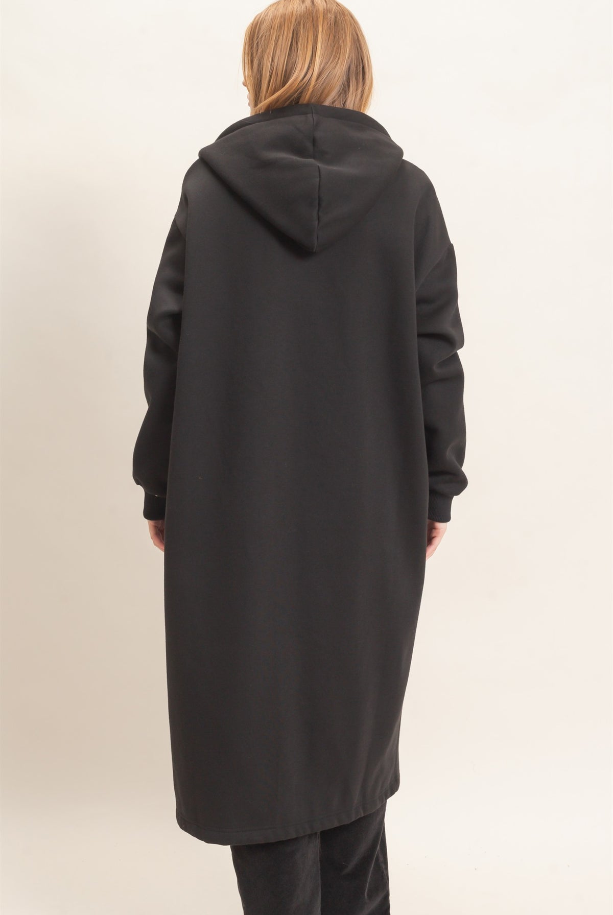 Wholesale Oversized Hooded Open Front Coat Coats & Jackets HF26F142-D BLACK HYFVE