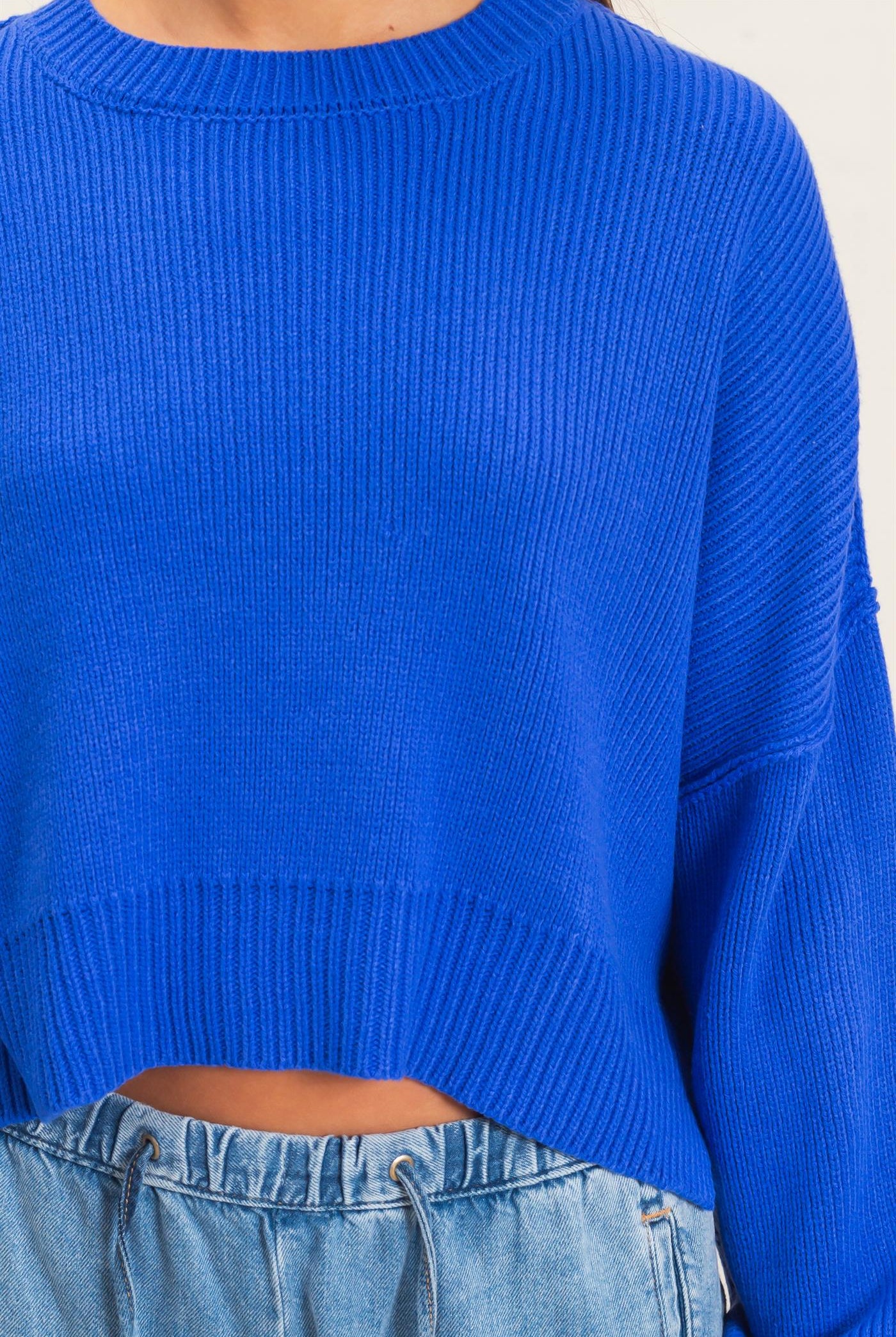 Wholesale Ribbed Drop Shoulder Sweater Sweaters DZ26C982 COBALT DOUBLE ZERO