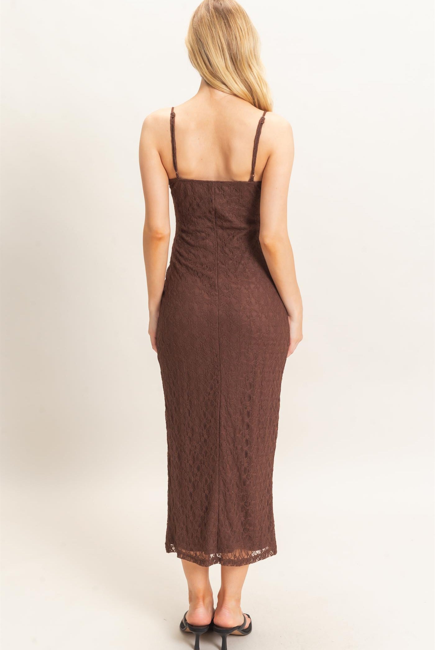Wholesale Lace Midi Slip Dress Dresses HF26A879 CHOCOLATE HYFVE