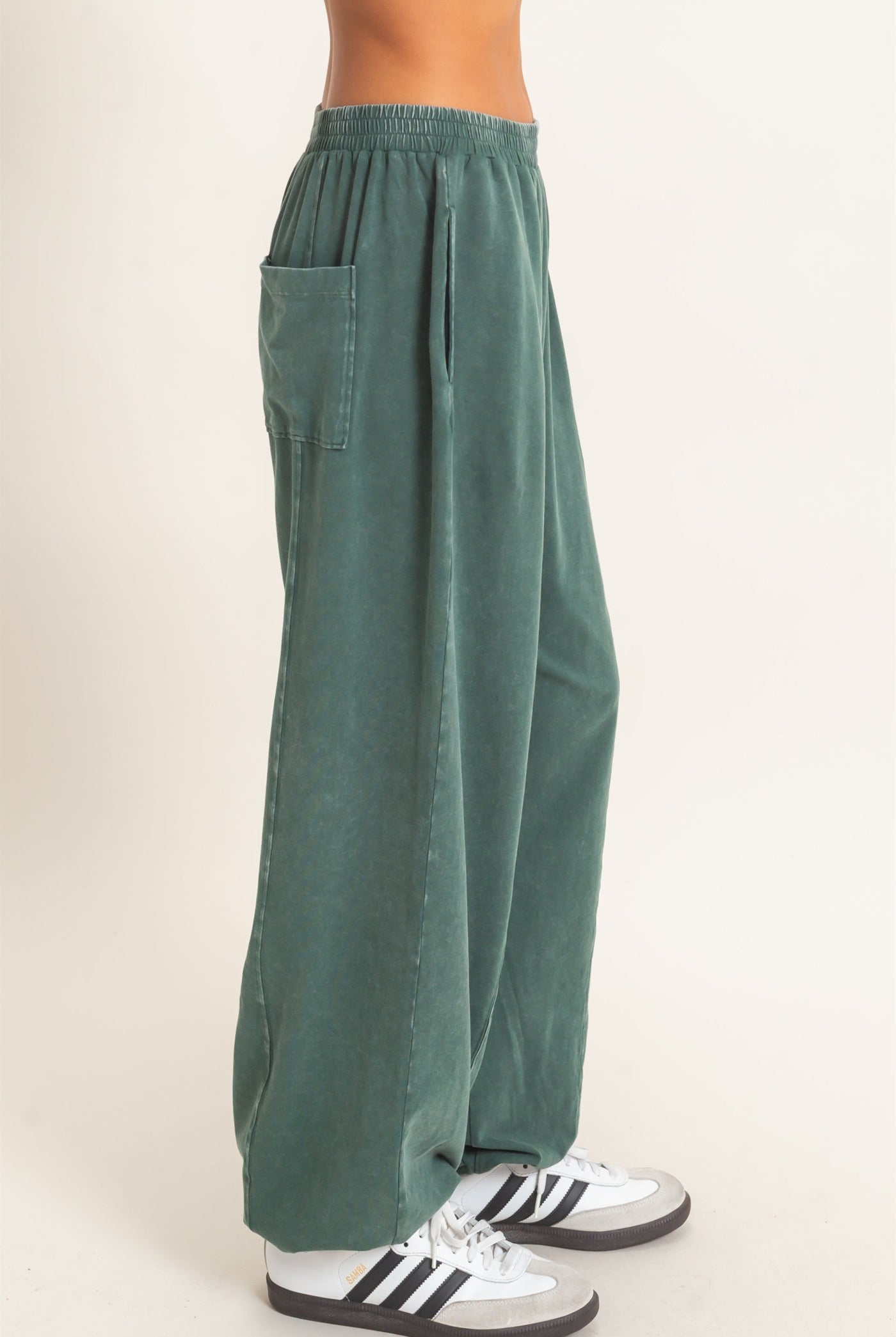 Wholesale Mineral Wash Elastic Waist Jogger Pants Joggers DZ26F405 DARK GREEN DOUBLE ZERO