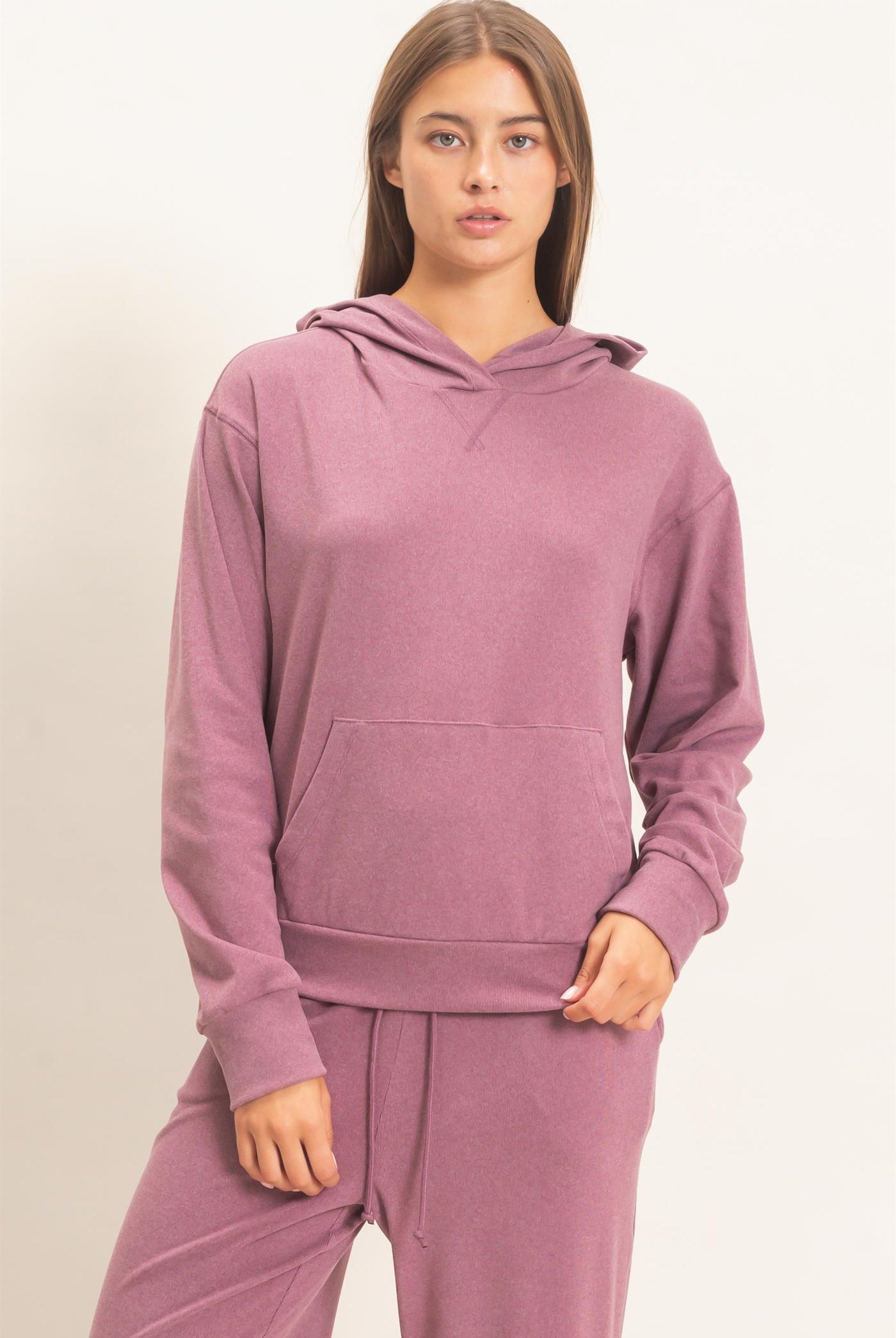 Wholesale Long Sleeve Hoodie With Kangaroo Pocket Hoodies DZ26F276 PLUM DOUBLE ZERO