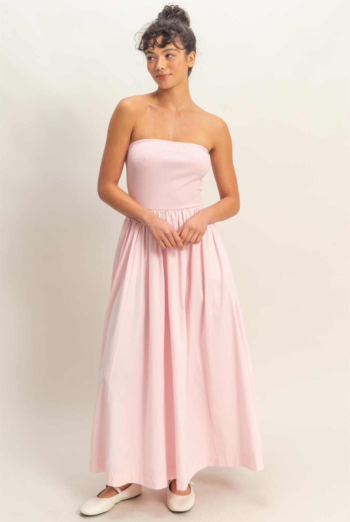 Wholesale Strapless Flowy Midi Dress Dresses DZ26A744 SOFT PINK DOUBLE ZERO