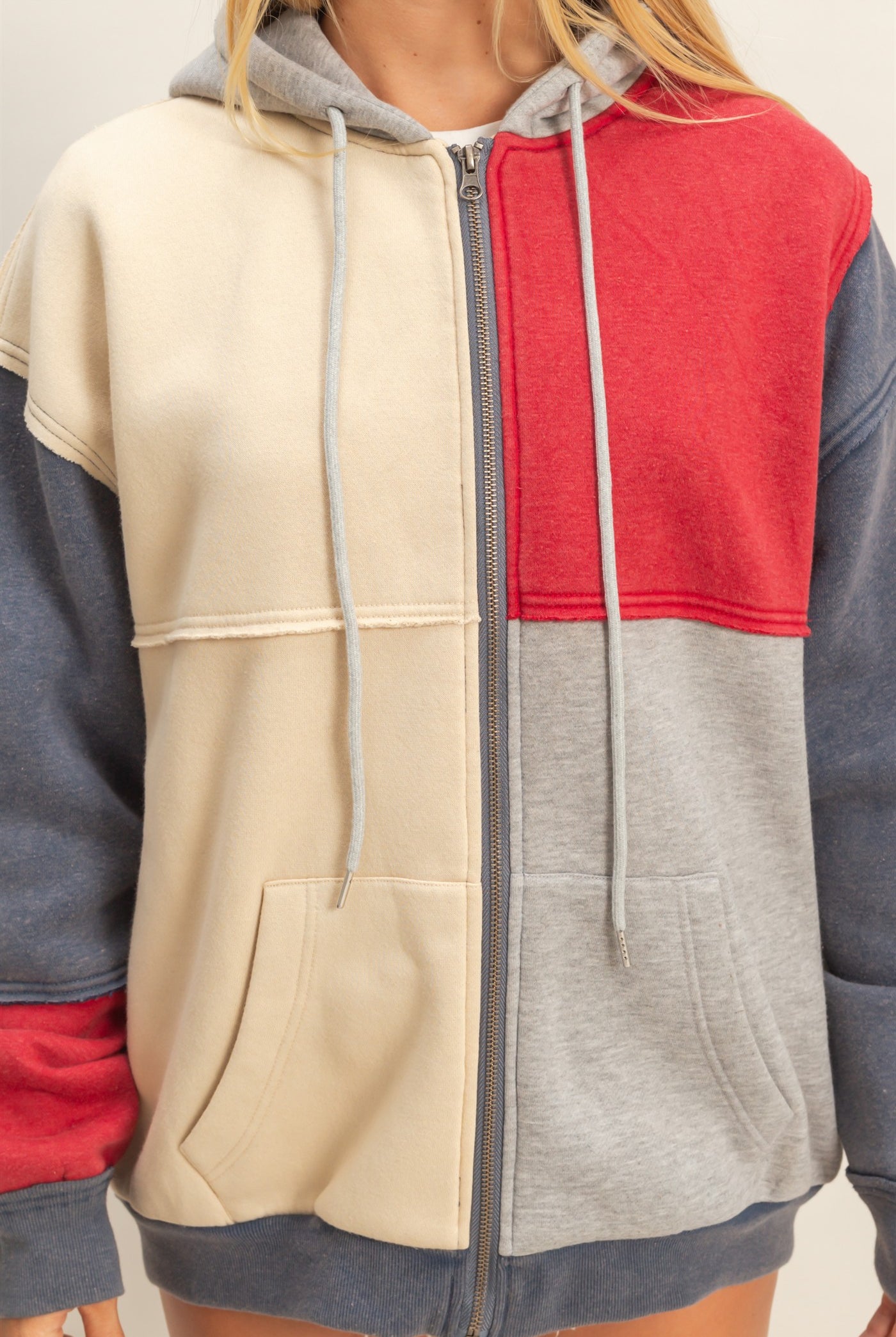 Wholesale Mineral Washed Colorblock Hoodie Jacket Hoodies HF26A959 NAVY COMBO HYFVE