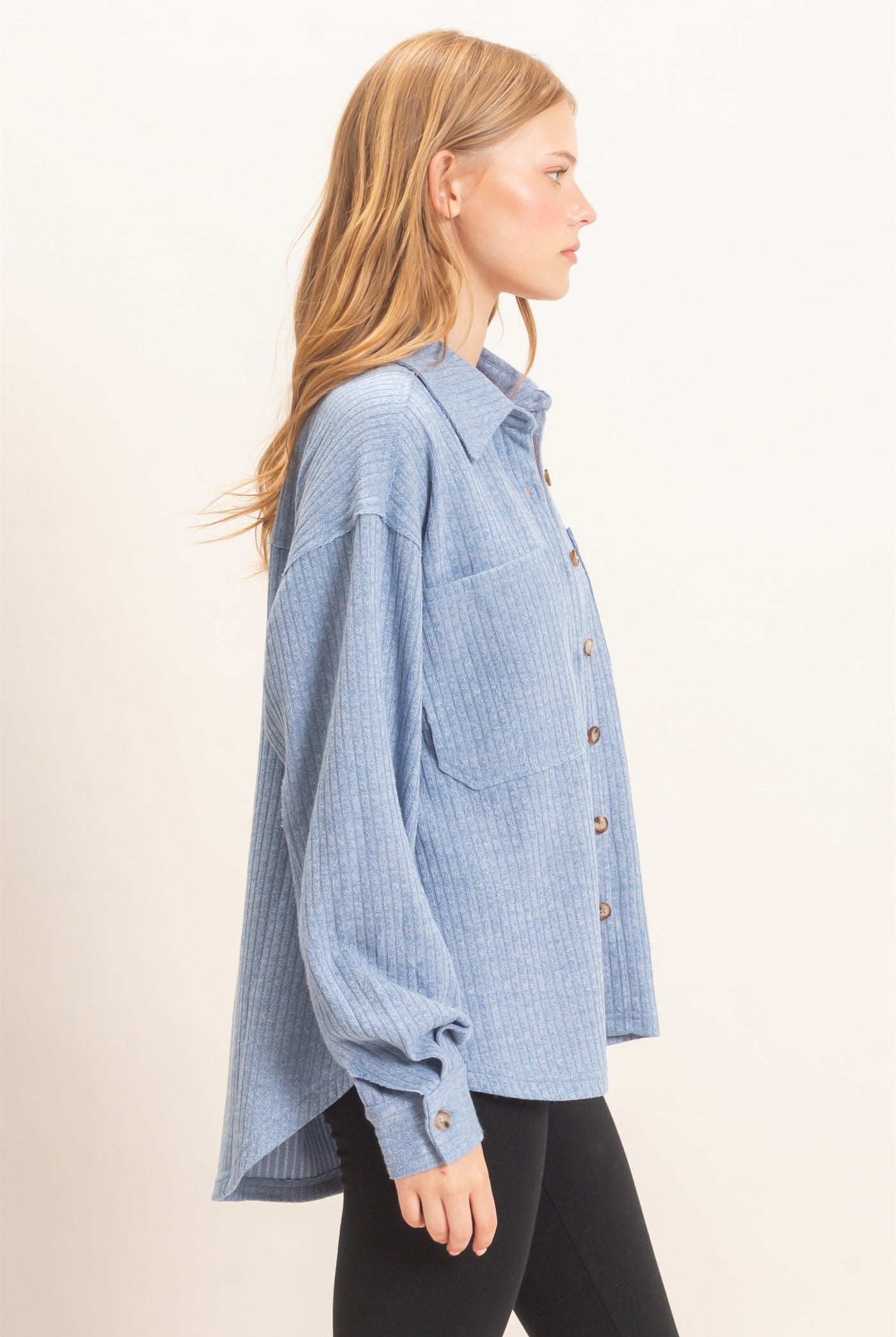 Wholesale Corduroy Button-Up Shirt Shirts HF26F138 BLUE HYFVE
