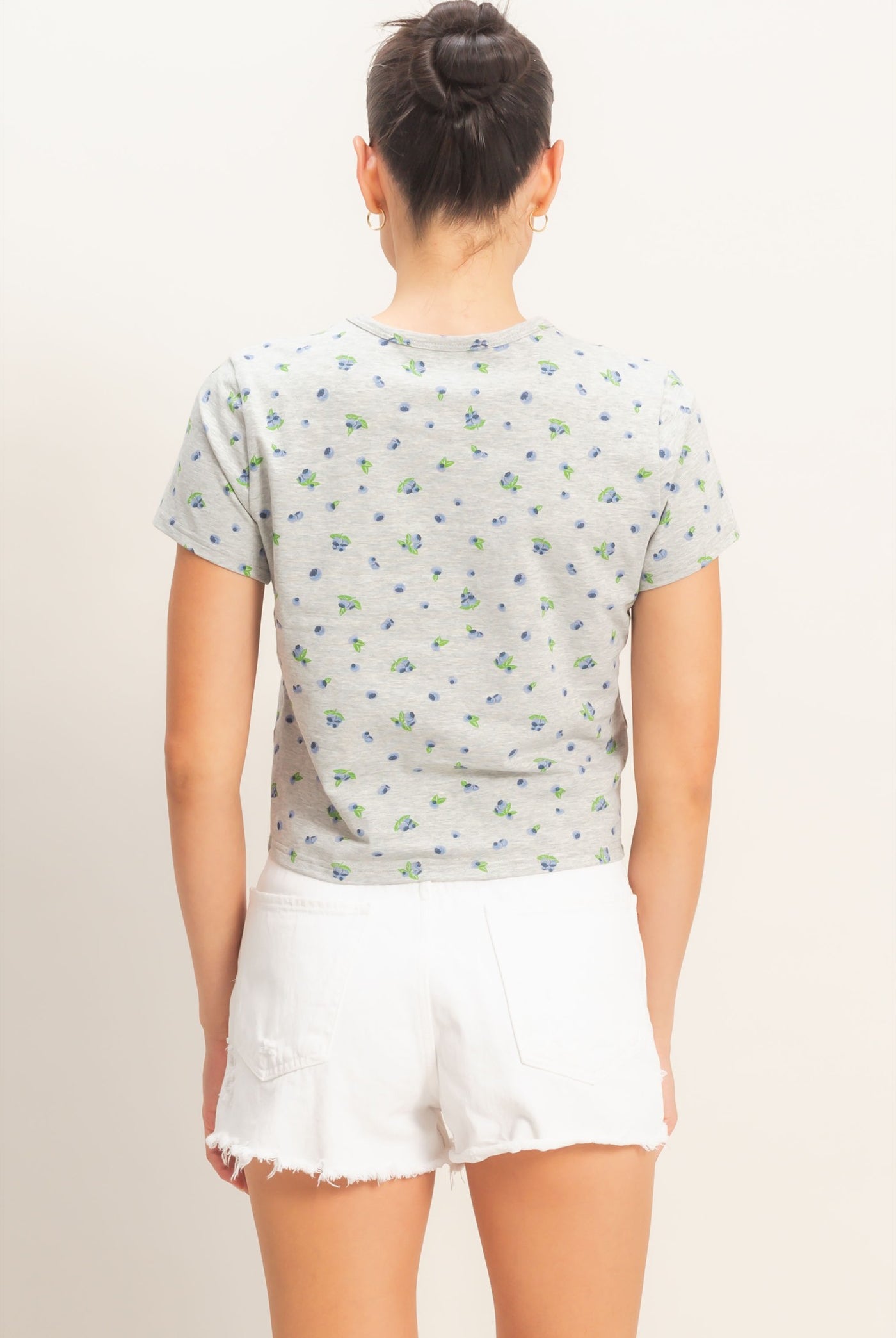 Wholesale Blueberry Print Crew Neck Tee Clothing Tops HF26C787 HEATHER GRAY HYFVE