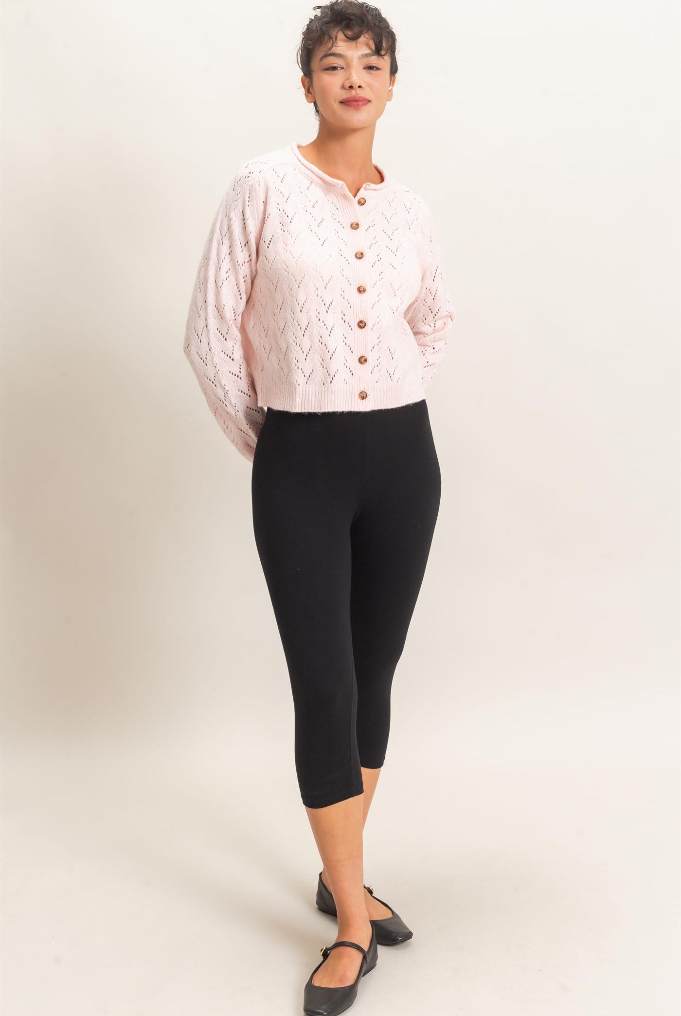 Wholesale Pointelle Knit Button Front Cardigan Cardigans DZ26C978 LIGHT PINK DOUBLE ZERO