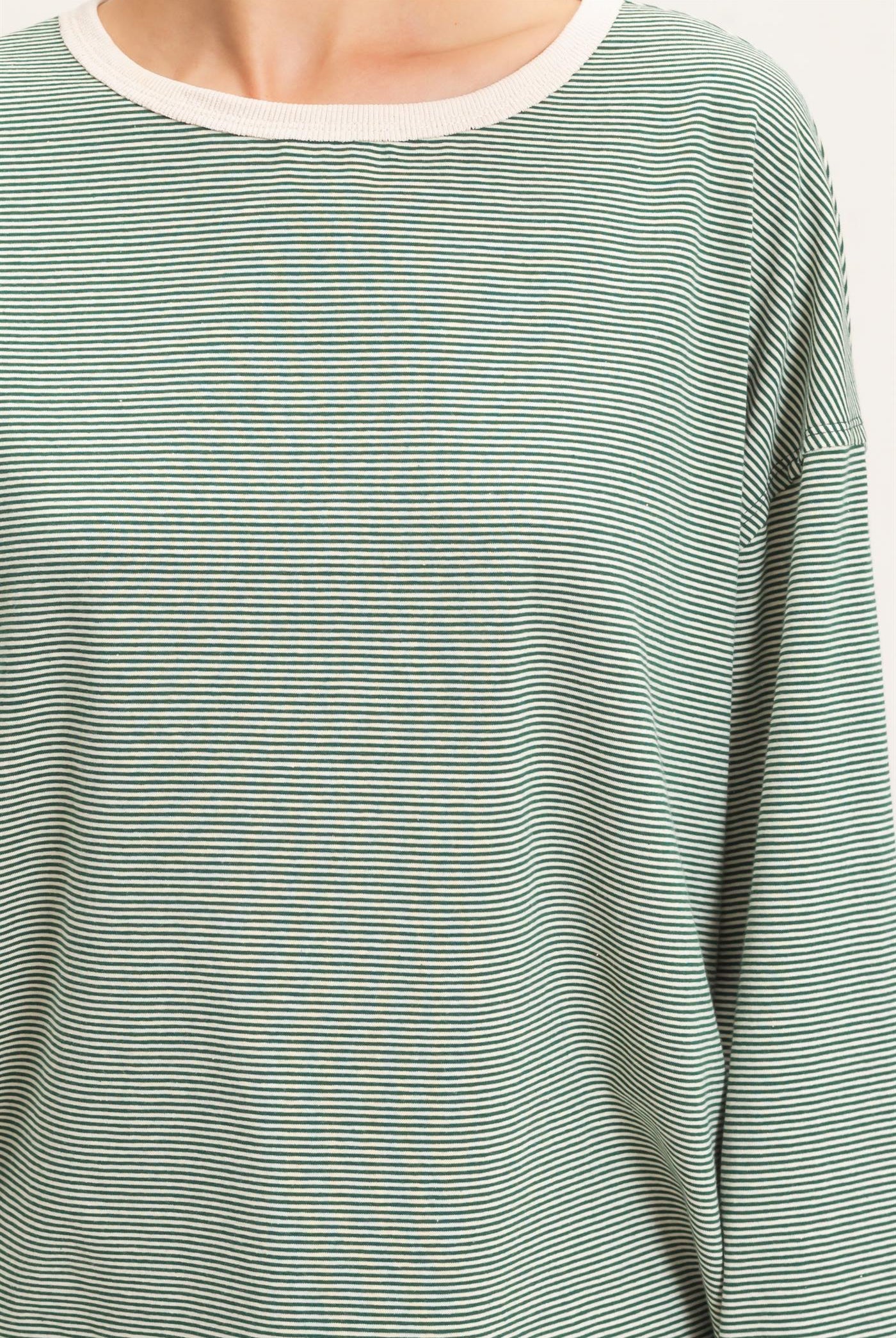 Wholesale Striped Boat Neck Long Sleeve Top Clothing Tops HF26E674 GREEN HYFVE