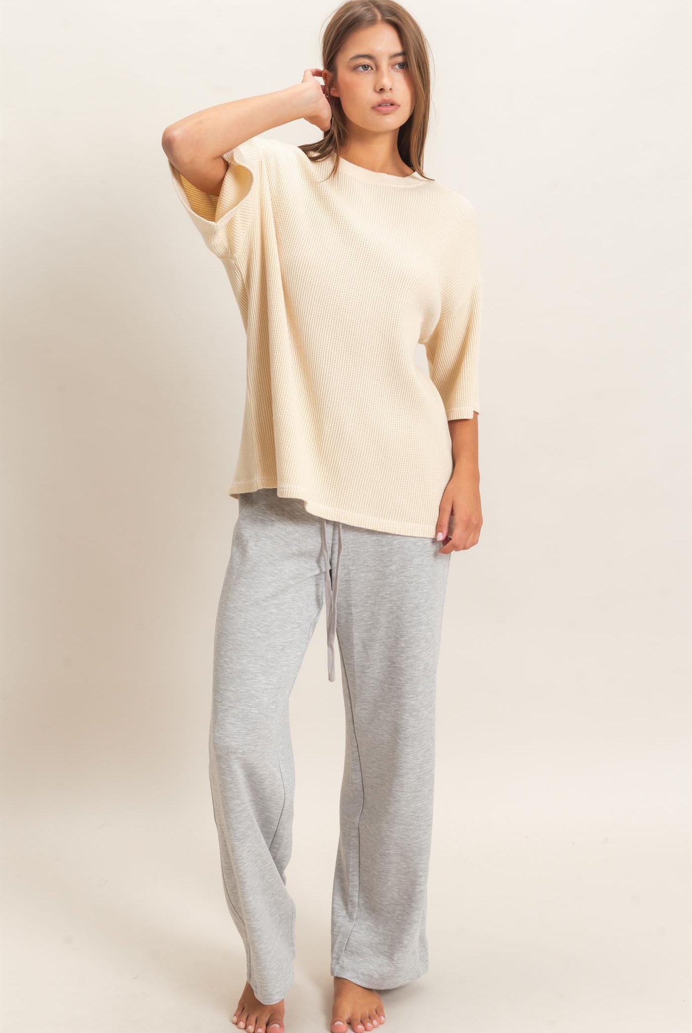 Wholesale Mineral Wash Waffle Crew Neck Short Sleeve Top Clothing Tops DZ26E328 ALPACA DOUBLE ZERO