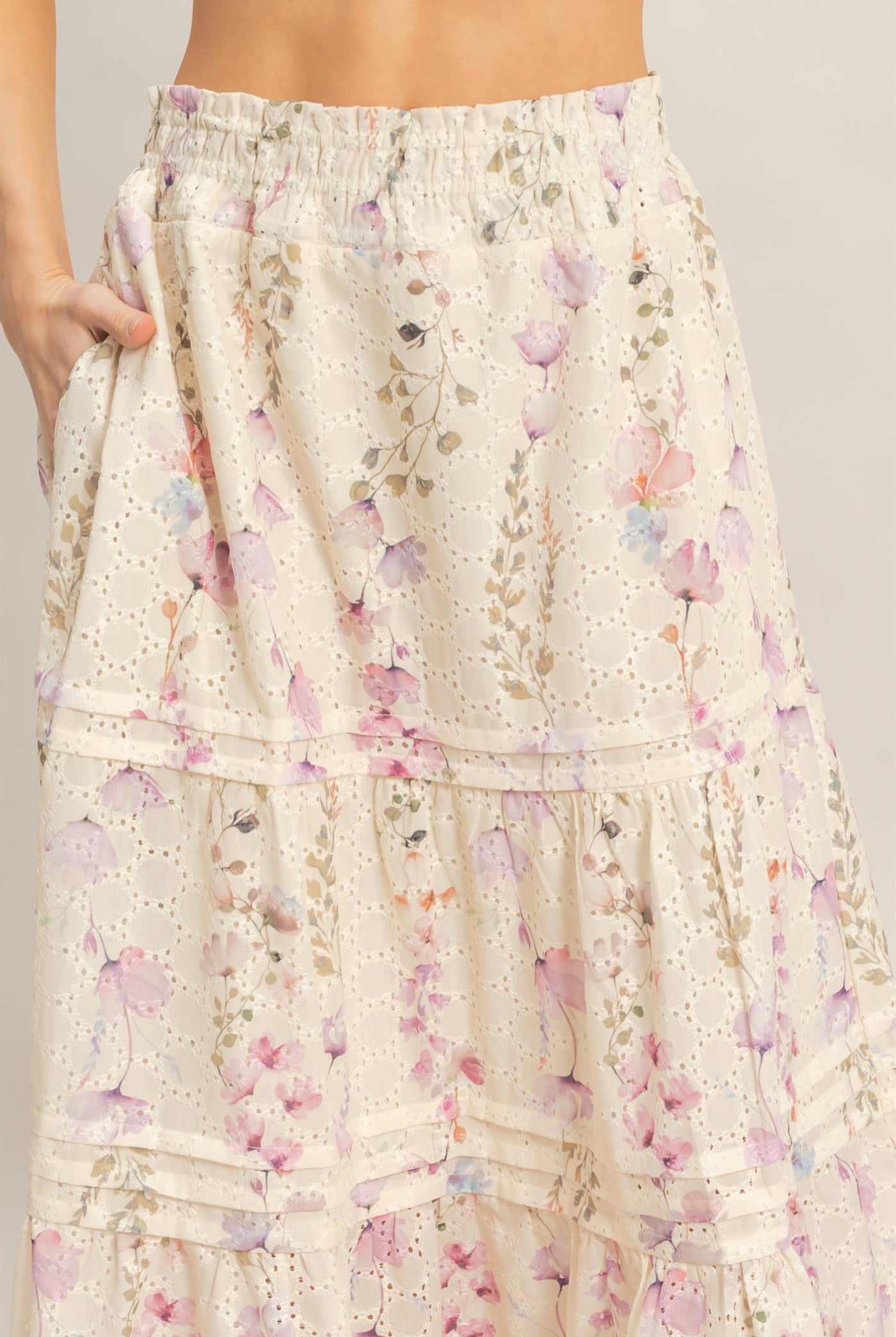 Wholesale Floral Smocked Waist Skirt Skirts HF26A361-D YELLOW HYFVE