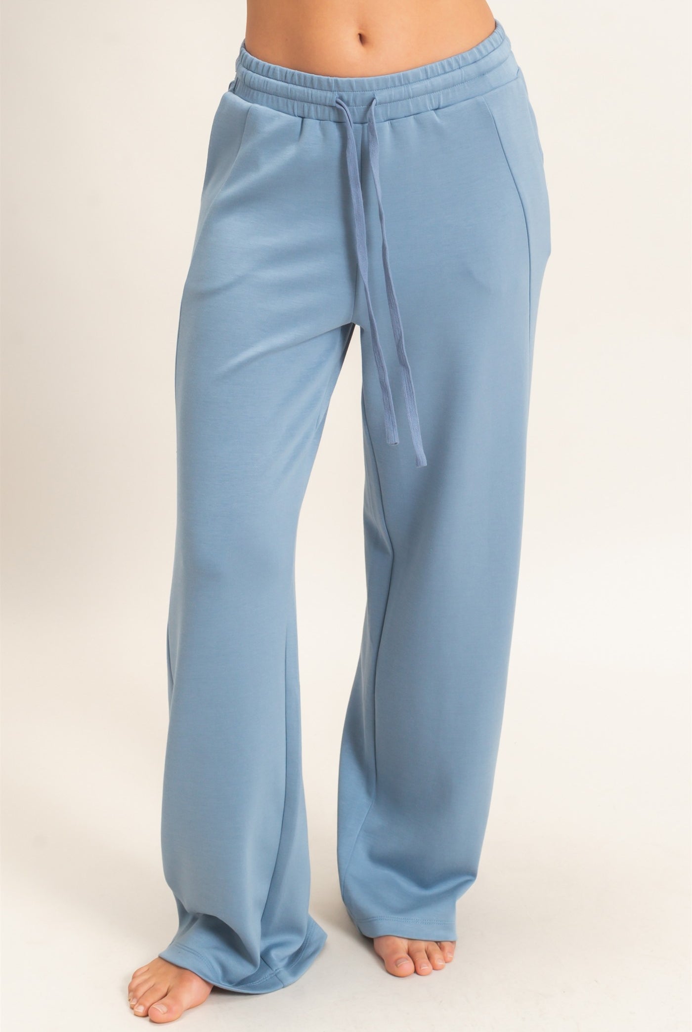Wholesale Elastic Waist Straight Leg Pants Pants DZ26C969 DUSTY BLUE DOUBLE ZERO