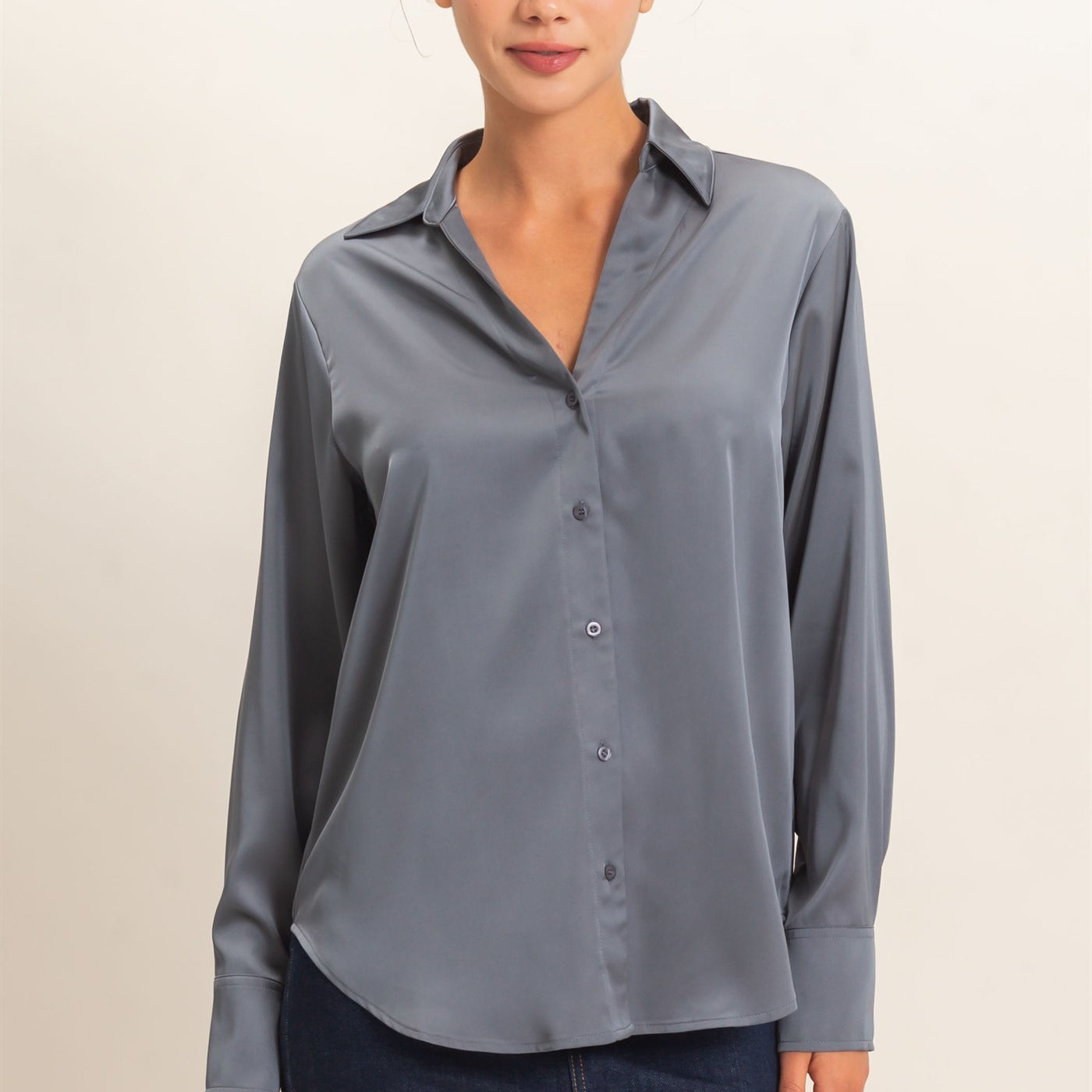 Wholesale Satin Button-Down Shirts Shirts DZ26E265 DARK GRAY DOUBLE ZERO