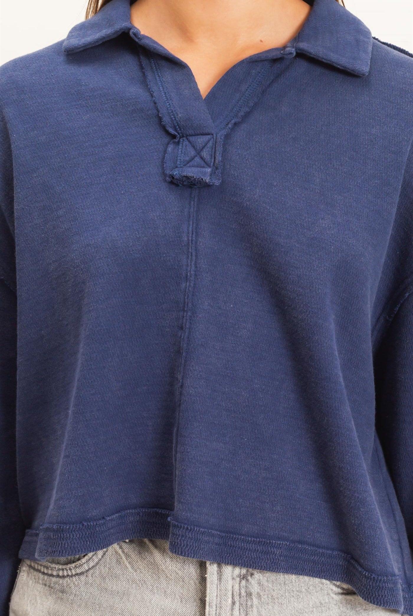 Wholesale Mineral Wash Textured Collar Top Polos DZ26E814 NAVY DOUBLE ZERO