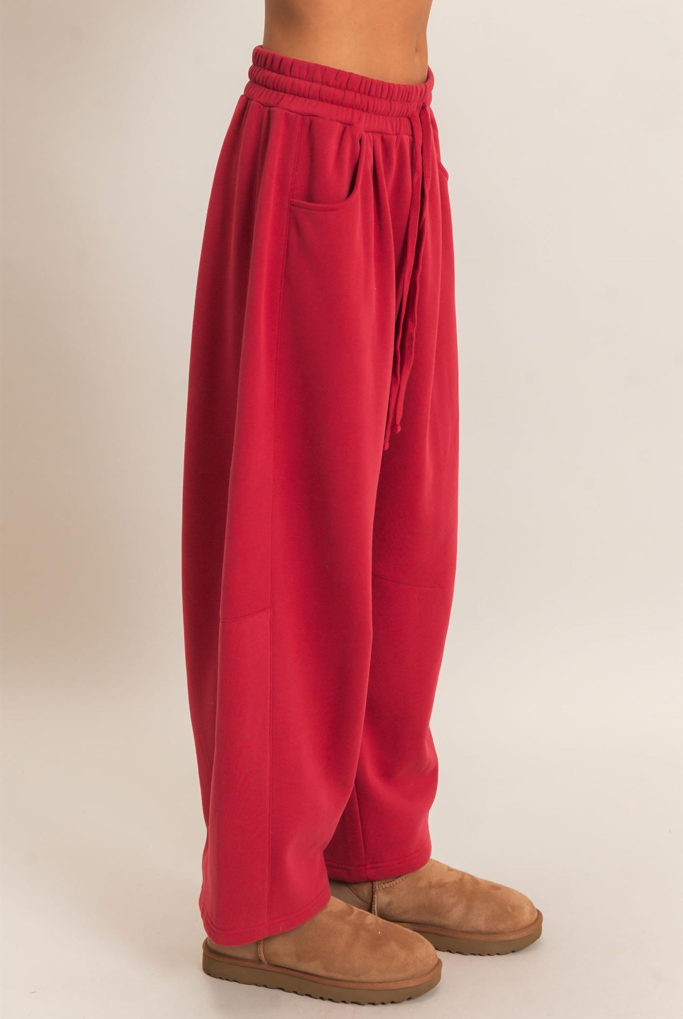 Wholesale Drawstring Waist Barrel Sweatpants Pants DZ26E290 DARK RED DOUBLE ZERO