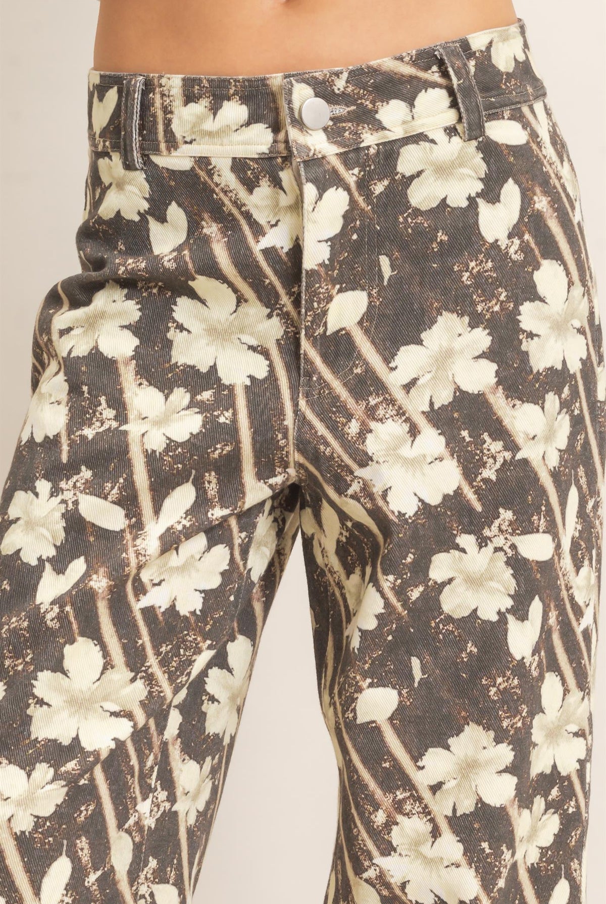 Wholesale Floral Print Wide-Leg Pants Pants HF26E355 BROWN HYFVE