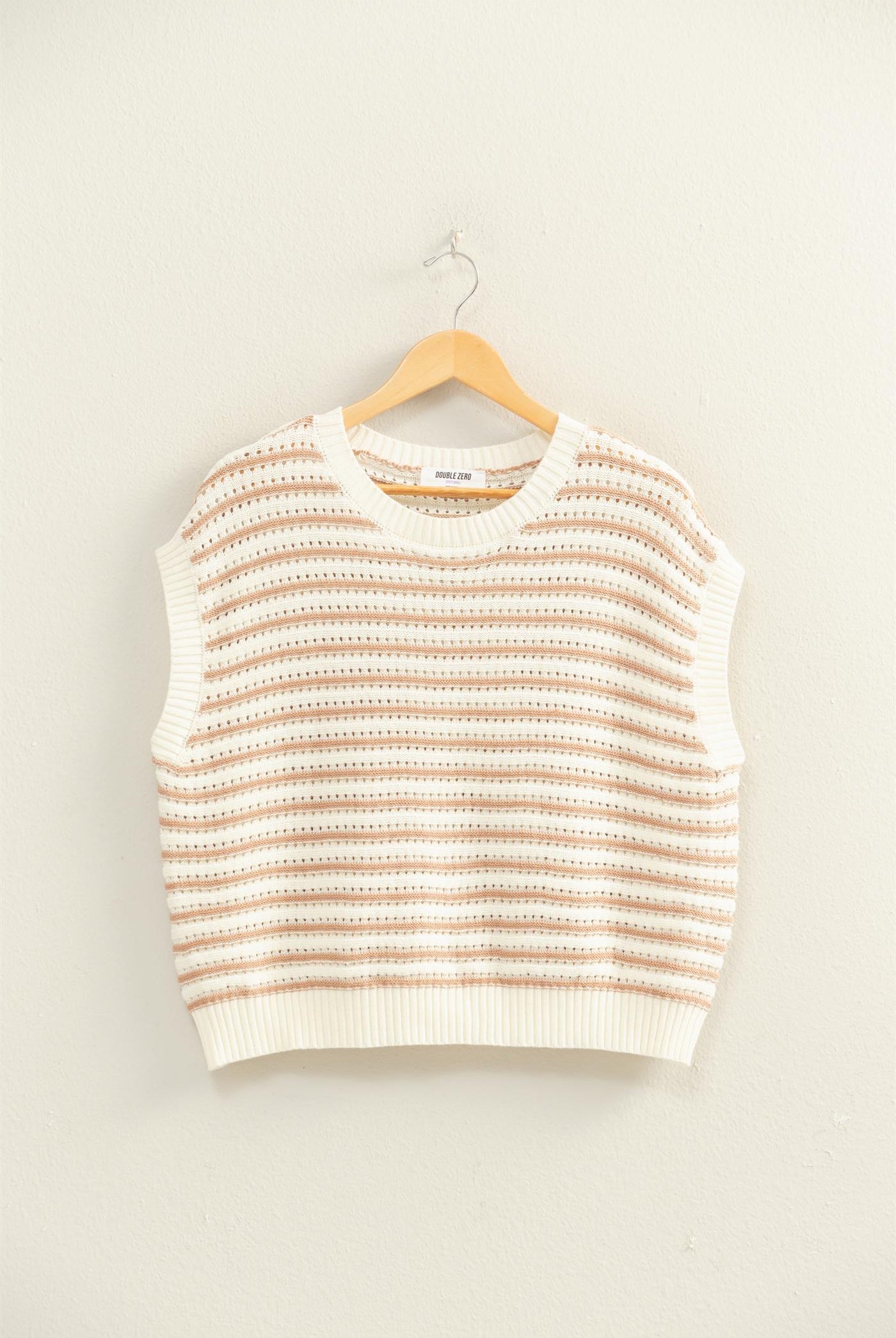 Wholesale Striped Sleeveless Crew Neck Top Sweaters DZ26A222 DARK TAUPE DOUBLE ZERO