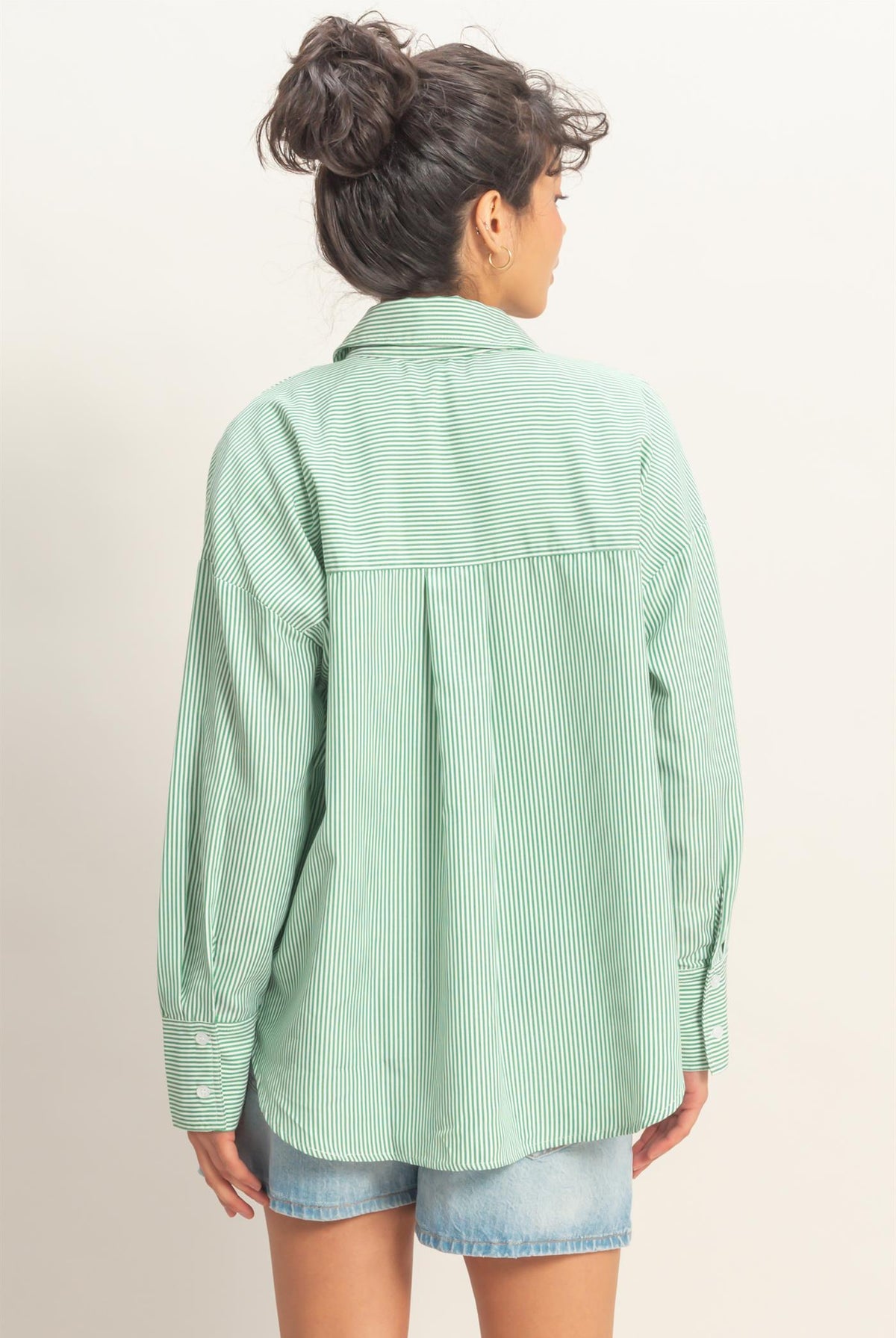 Wholesale Striped Button-Up Shirt Shirts DZ26A737 GREEN DOUBLE ZERO