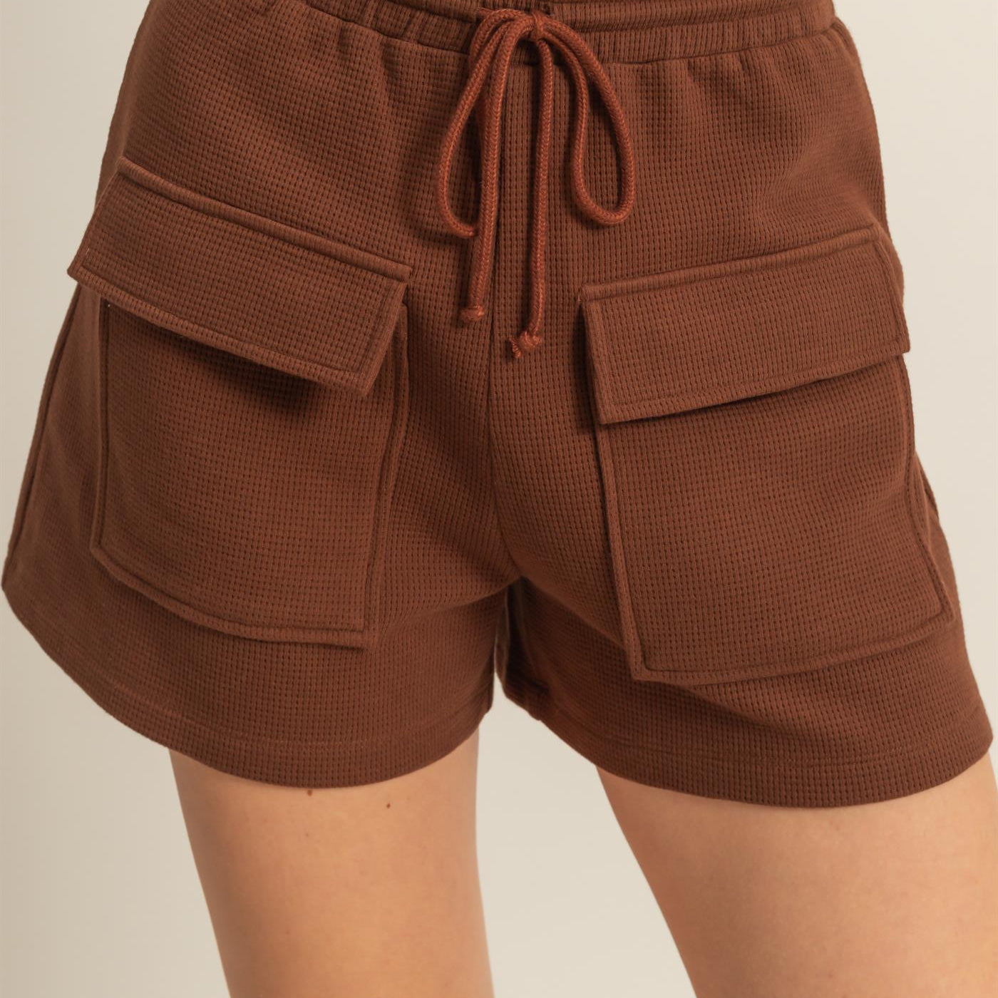 Wholesale Waffle Knit Front Pocket Shorts Shorts DZ25A793 CHESTNUT DOUBLE ZERO