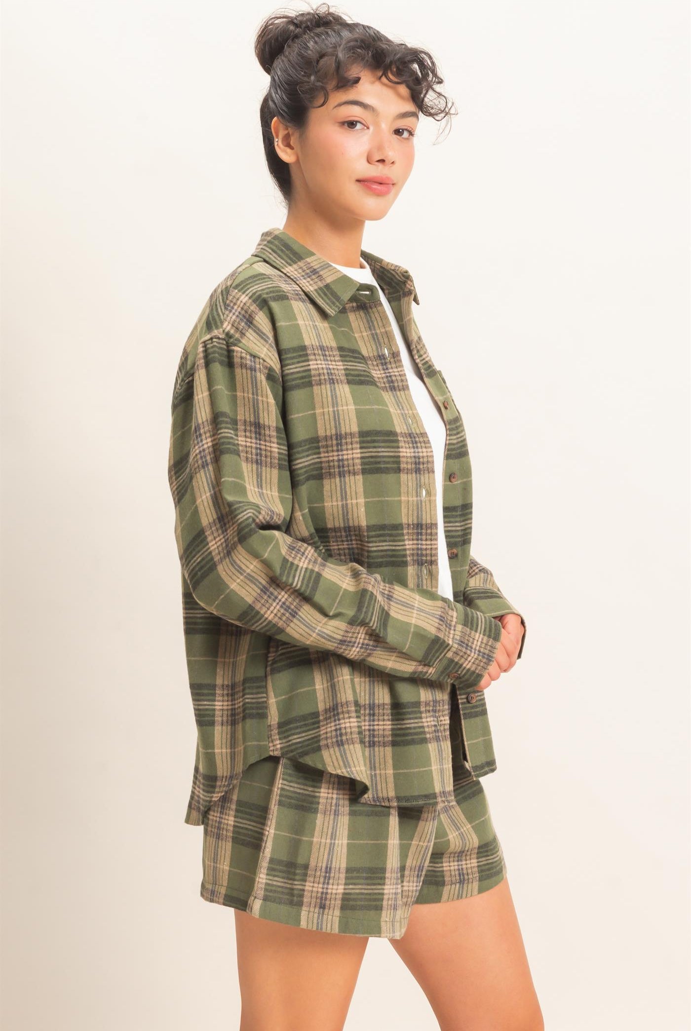 Wholesale Plaid Long Sleeve Shirt Shirts DZ26F275 OLIVE DOUBLE ZERO