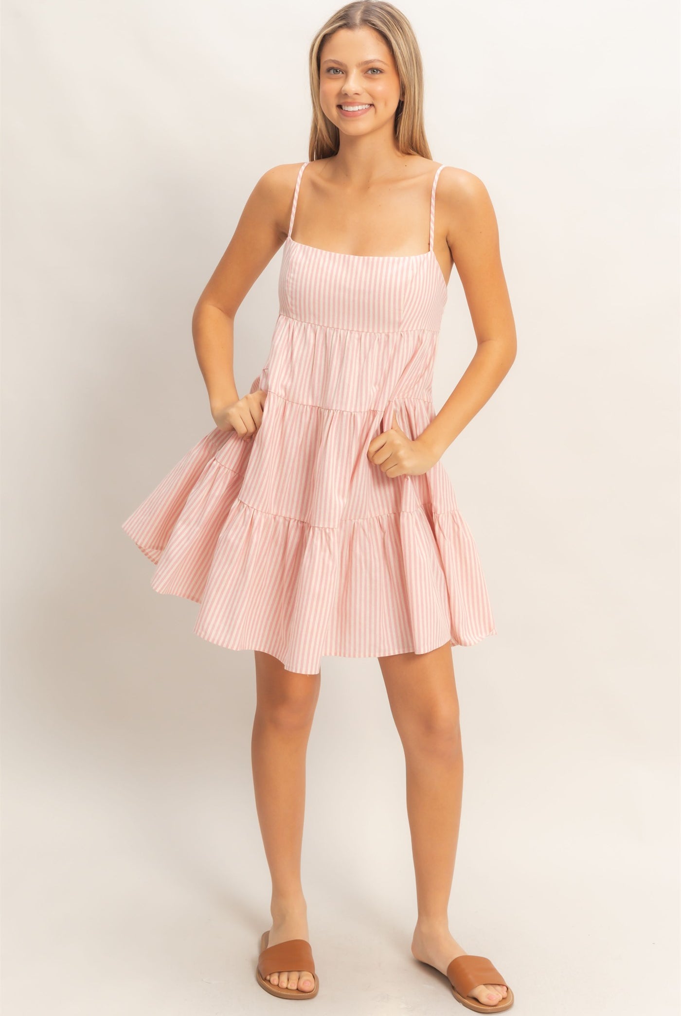 Wholesale Striped Sleeveless A-Line Dress Dresses HF26A247 PINK HYFVE