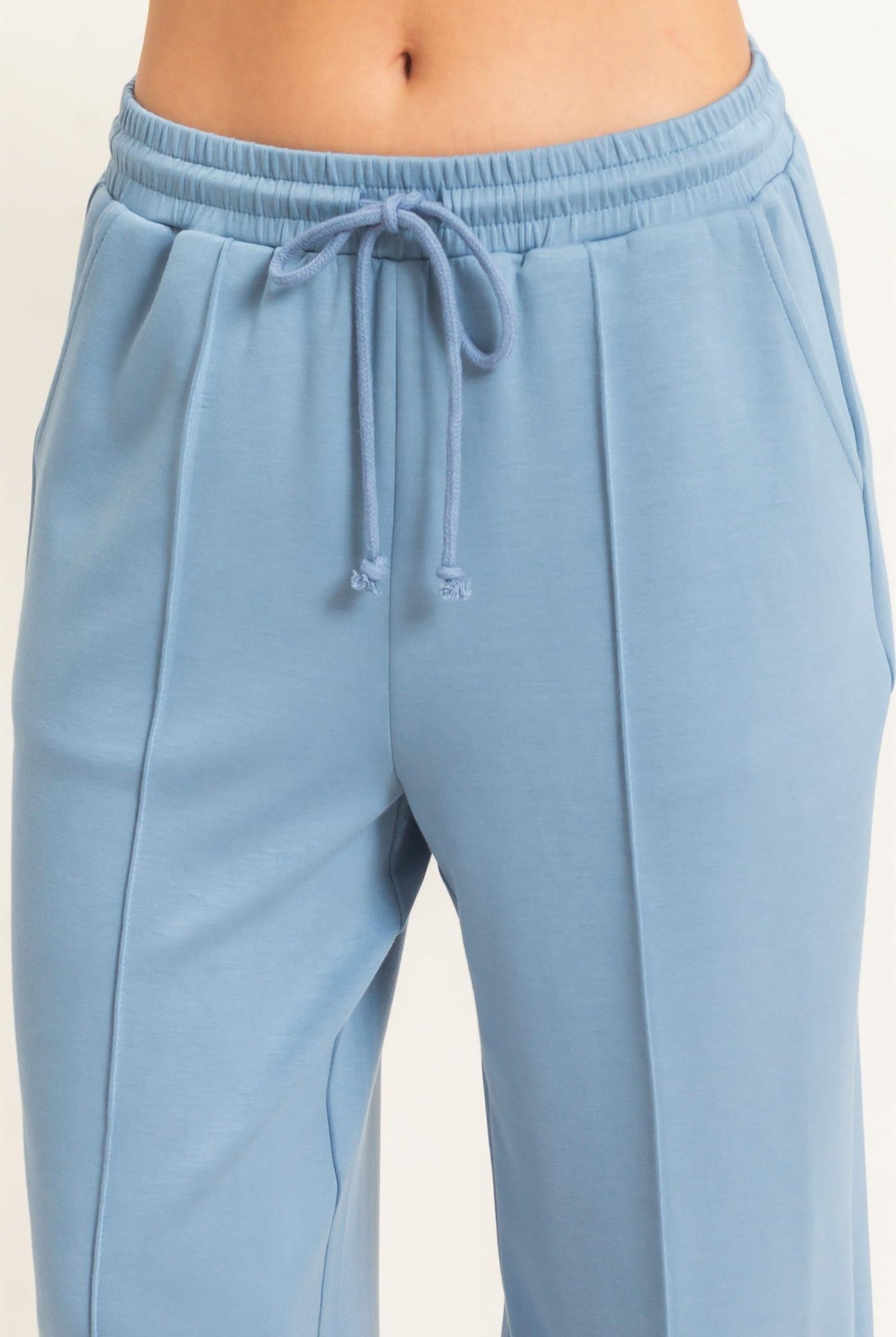 Wholesale Drawstring Waist Pintuck Wide Leg Pants Pants DZ26E384 DUSTY BLUE HYFVE