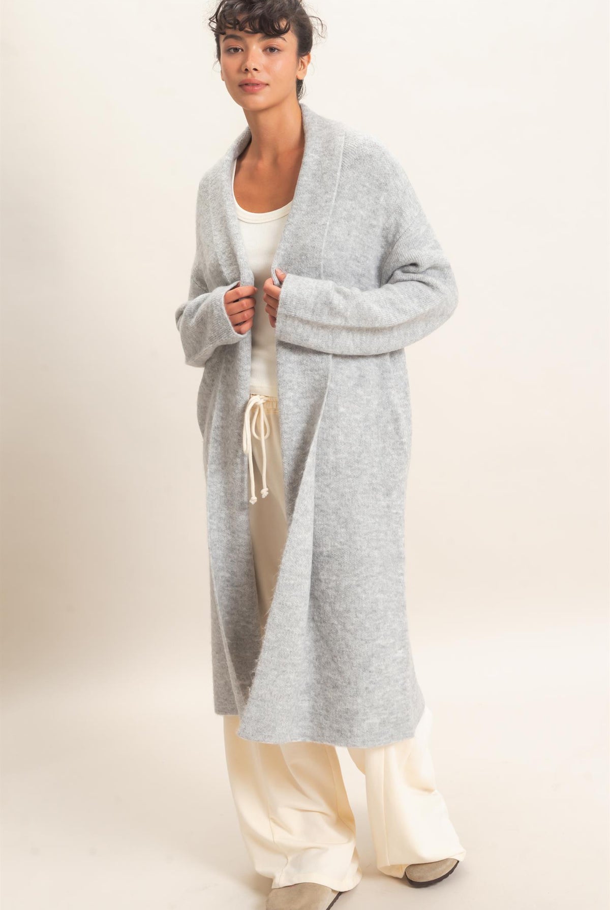 Wholesale Duster Cardigan Sweaters DZ26E267 HEATHER GRAY DOUBLE ZERO