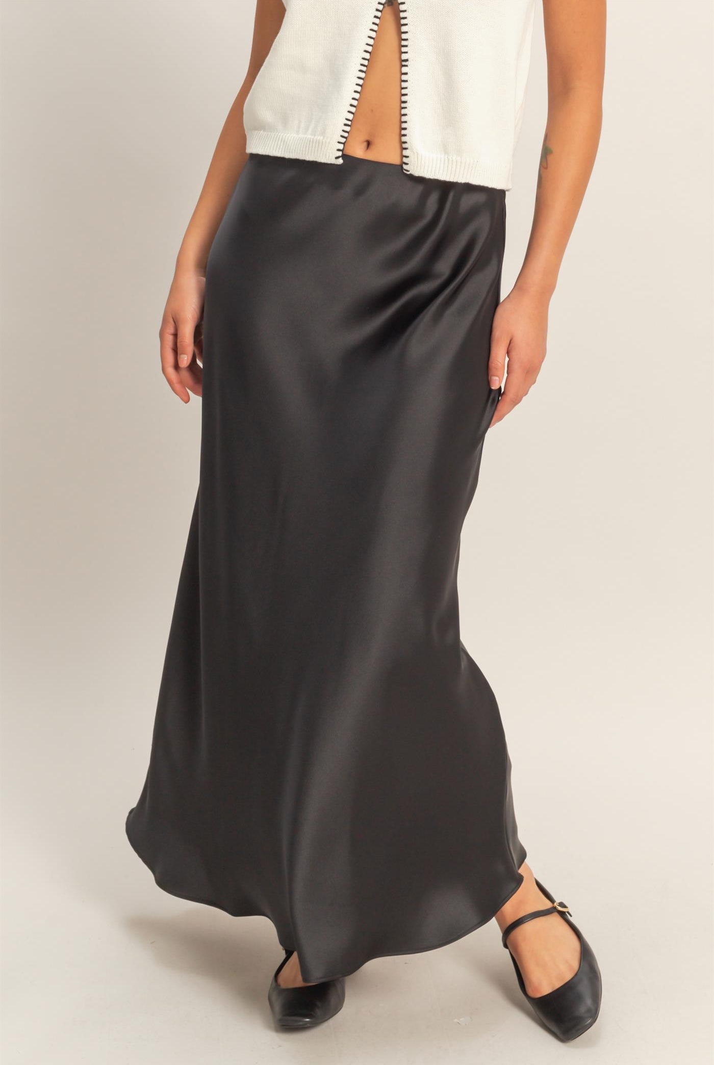 Wholesale Satin Maxi Skirt Skirts DZ26E274 BLACK DOUBLE ZERO