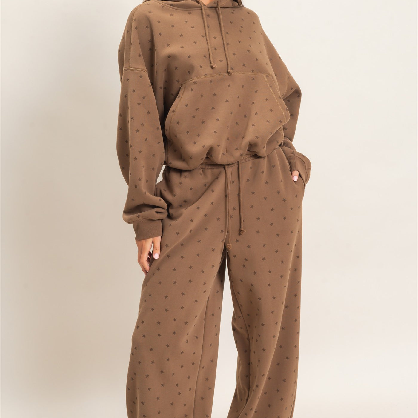 Wholesale Star Print Bubble Hoodie Hoodies DZ26C911 MOCHA DOUBLE ZERO