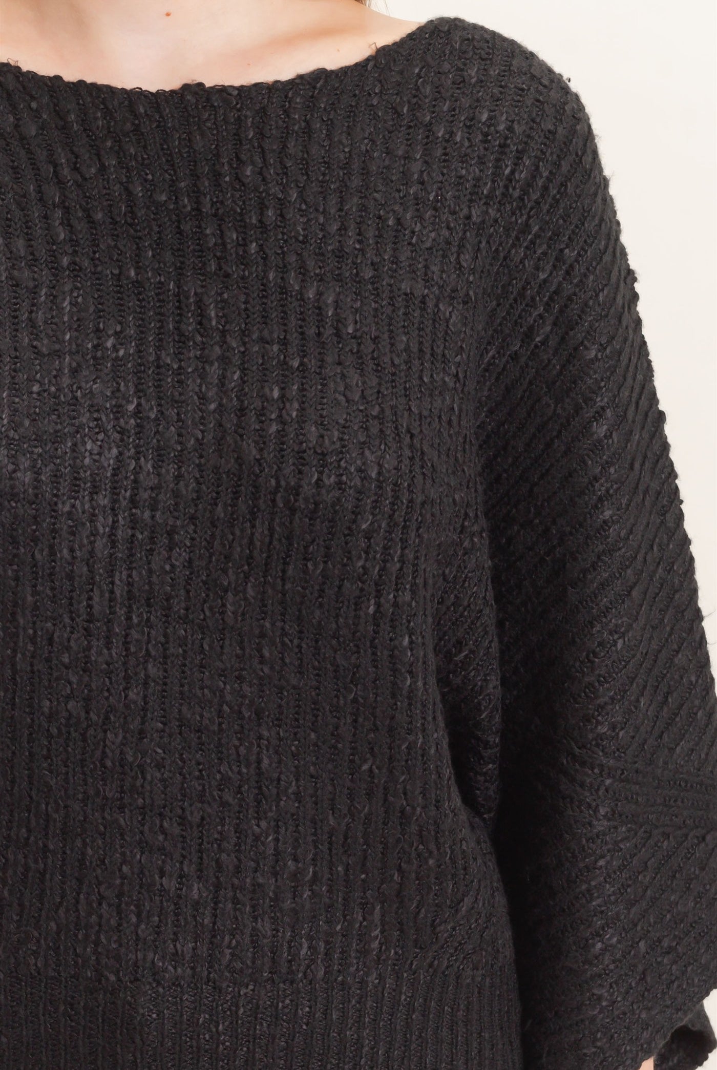 Wholesale Ribbed Boat Neck Sweater Sweaters HF26F201 BLACK HYFVE