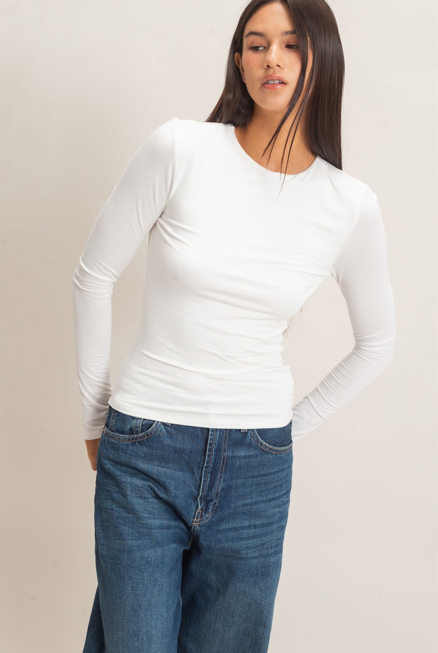 Wholesale Crew Neck Long Sleeve Top Clothing Tops DZ26E978 OFF WHITE DOUBLE ZERO