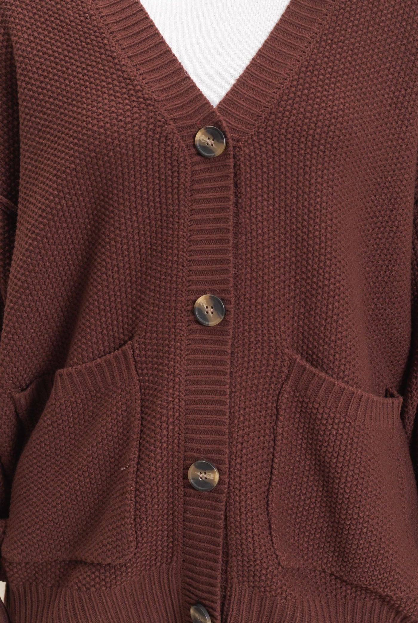 Wholesale Textured Oversized Knit Buttoned Cardigan Cardigans DZ26C971 DARK BROWN DOUBLE ZERO