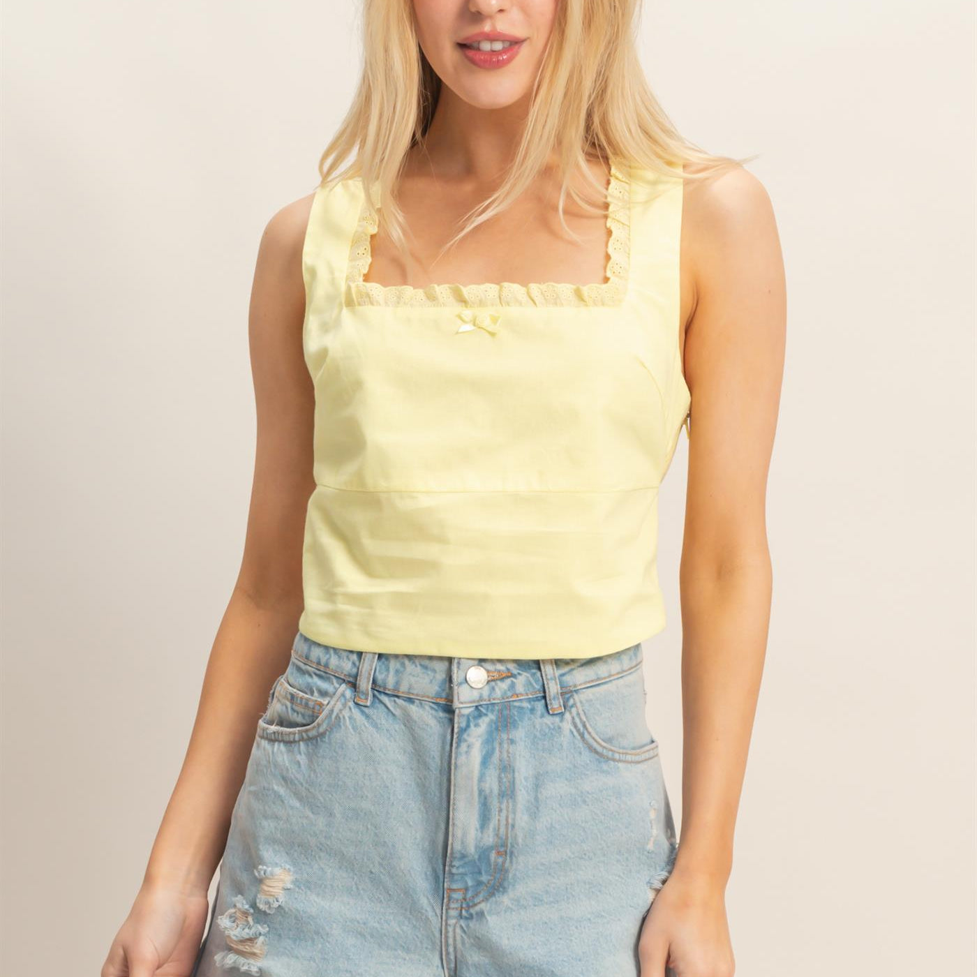 Wholesale Lace Square Neck Tank Clothing Tops HF26A008 YELLOW HYFVE