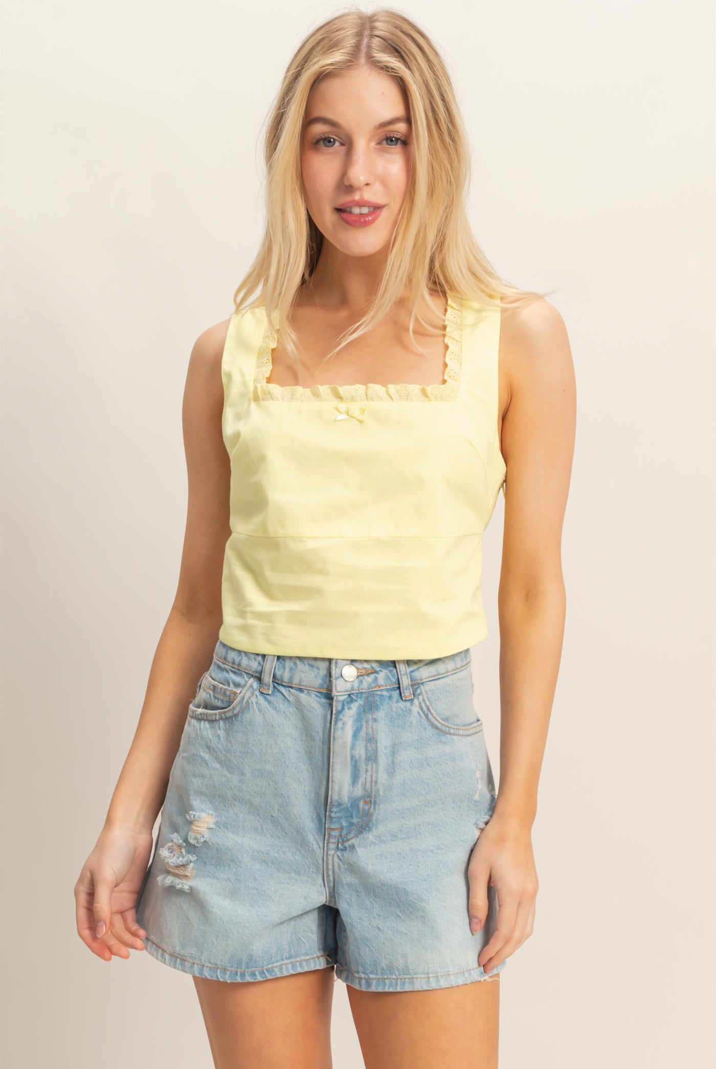 Wholesale Lace Square Neck Tank Clothing Tops HF26A008 YELLOW HYFVE