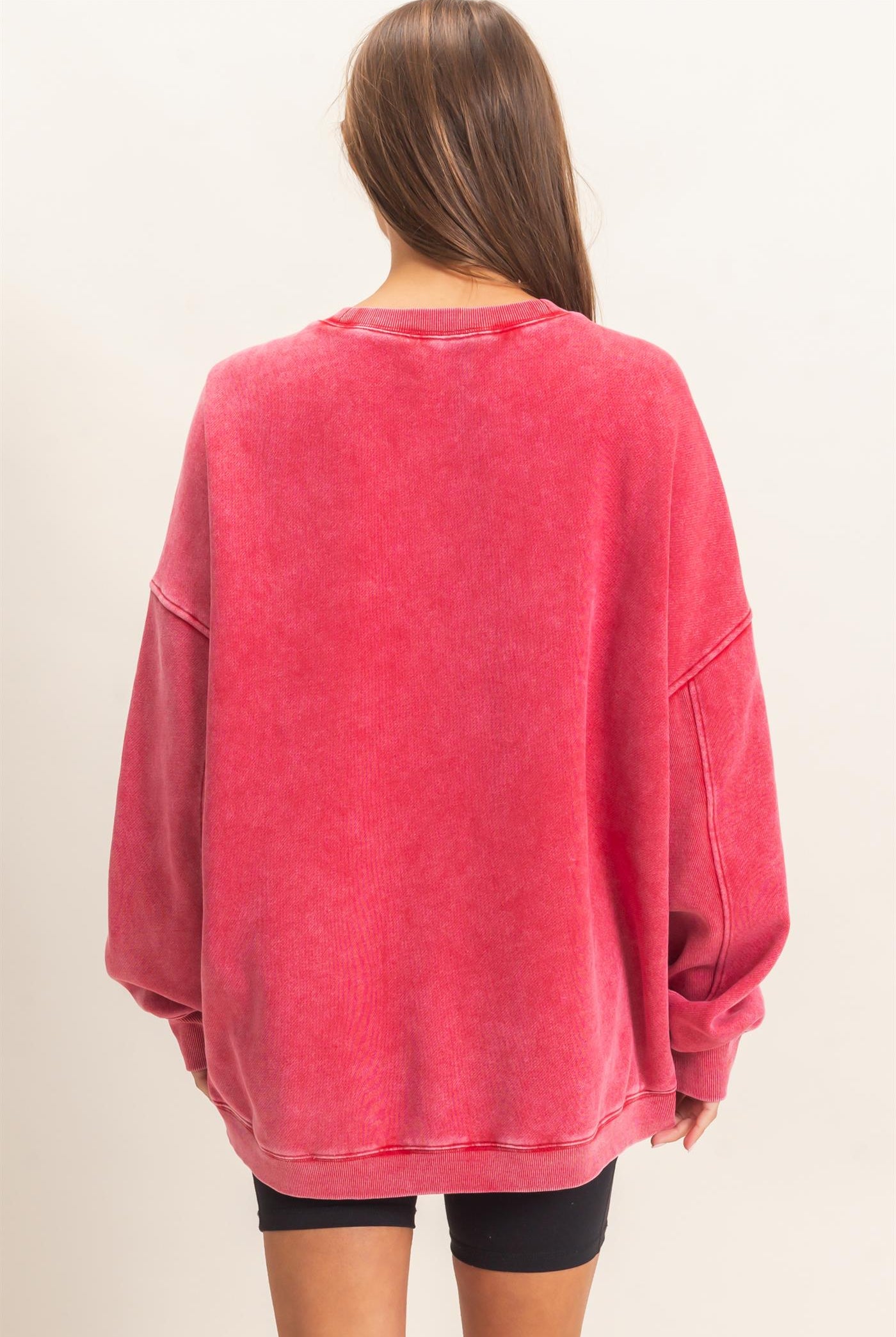 Wholesale Acid Wash Crew Neck Long Sleeve Sweatshirt Sweatshirts DZ26E268 RED DOUBLE ZERO