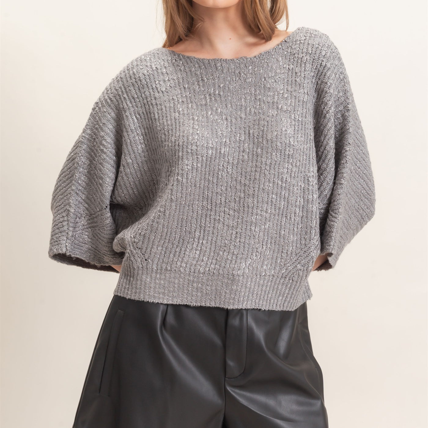 Wholesale Ribbed Boat Neck Sweater Sweaters HF26F201 HEATHER GRAY HYFVE