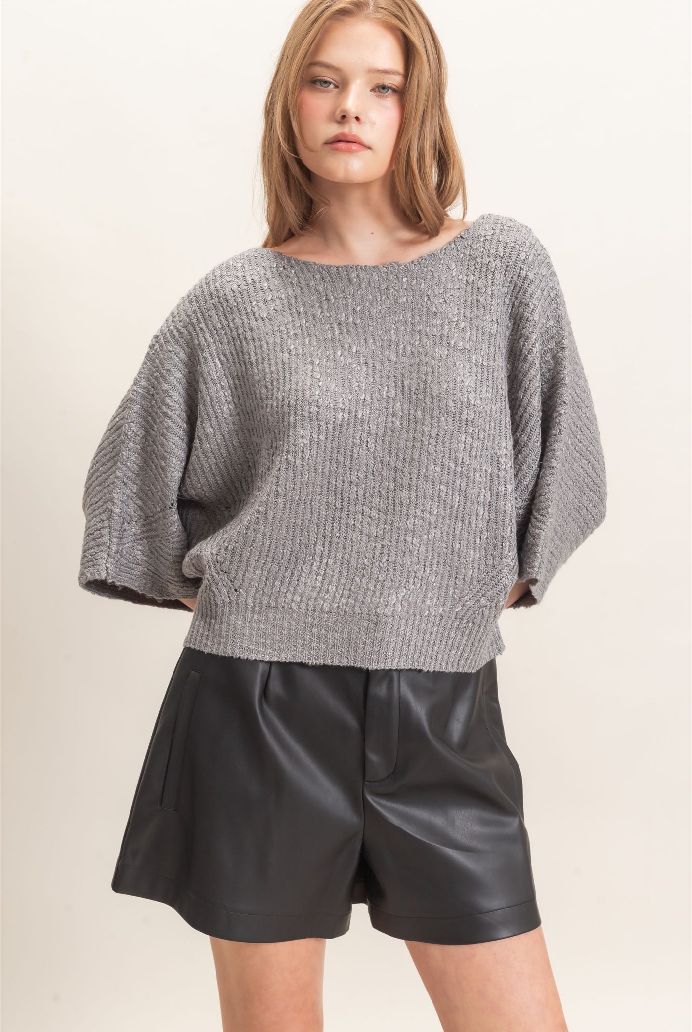 Wholesale Ribbed Boat Neck Sweater Sweaters HF26F201 HEATHER GRAY HYFVE
