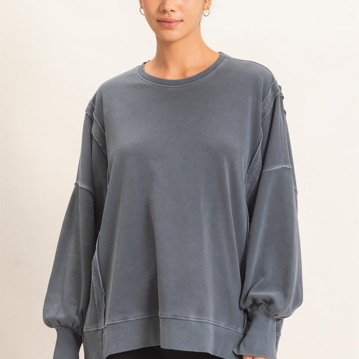 Wholesale Pigment Dye Oversized Raw Edge Sweatshirt Sweatshirts DZ26C737 DARK GRAY DOUBLE ZERO