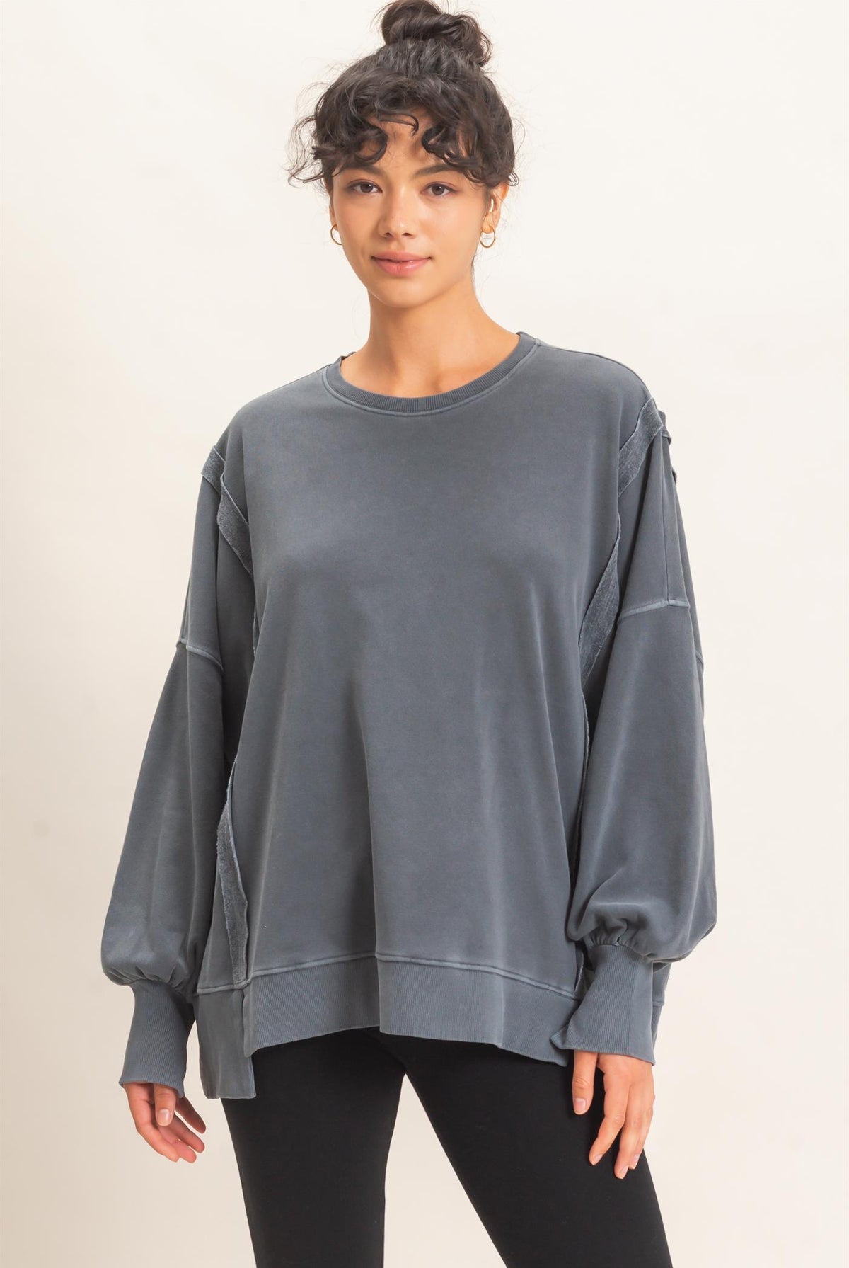 Wholesale Pigment Dye Oversized Raw Edge Sweatshirt Sweatshirts DZ26C737 DARK GRAY DOUBLE ZERO